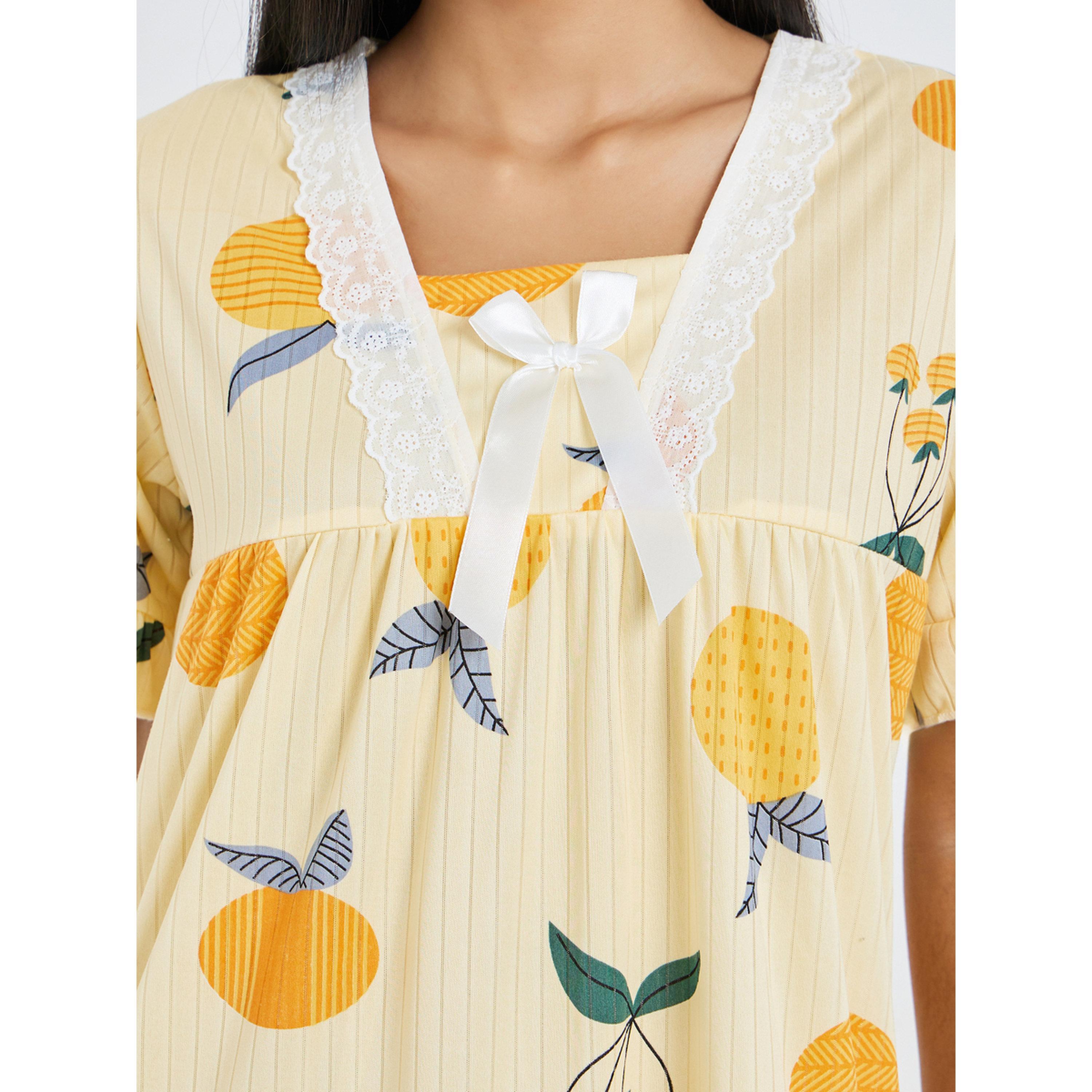 Styli Yellow Fruit Print Short Sleeve Nightdress-women-clothing-nightwear-nighties-image-4