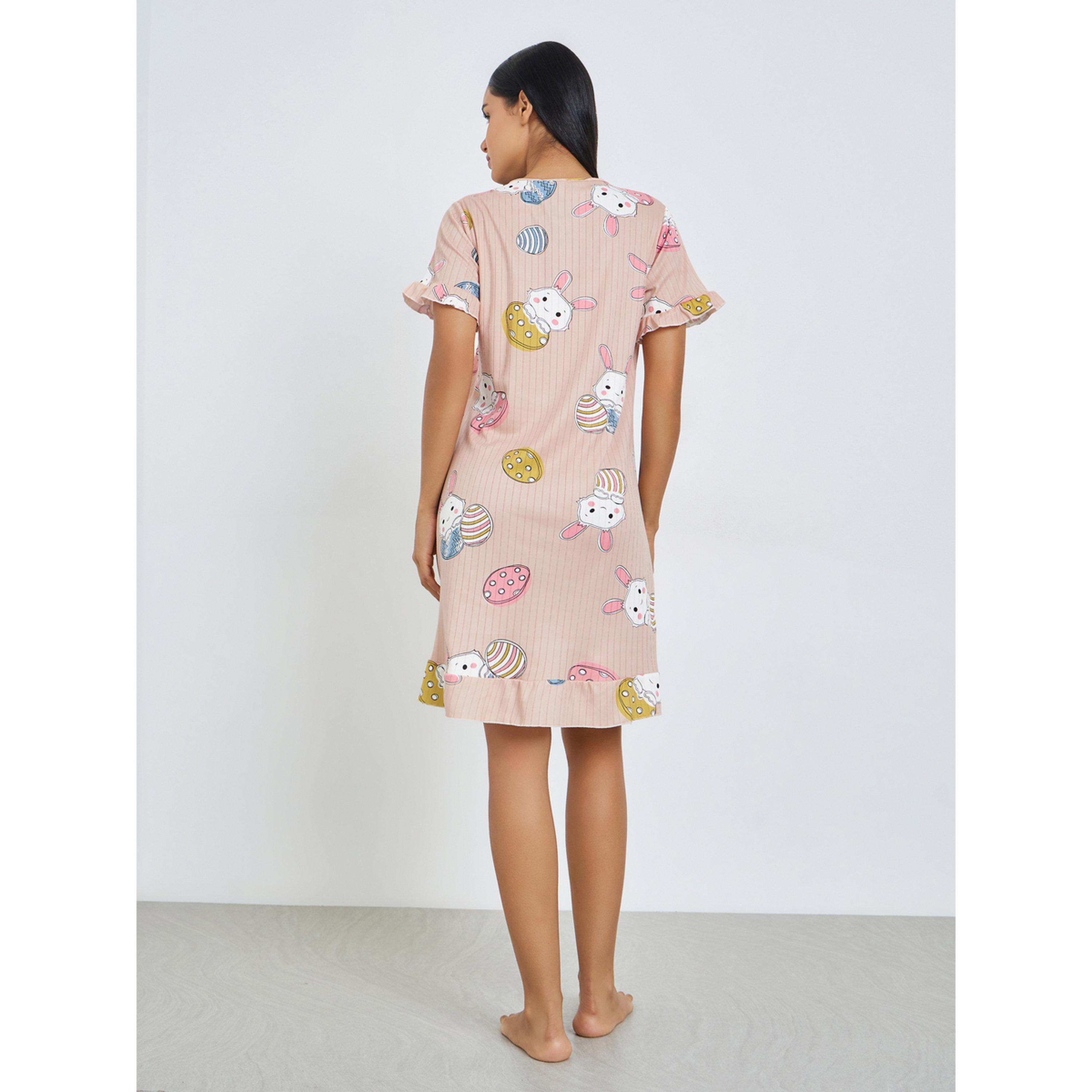 Styli Pink Bunny Print Short Sleeve Nightdress-women-clothing-nightwear-nighties-image-3