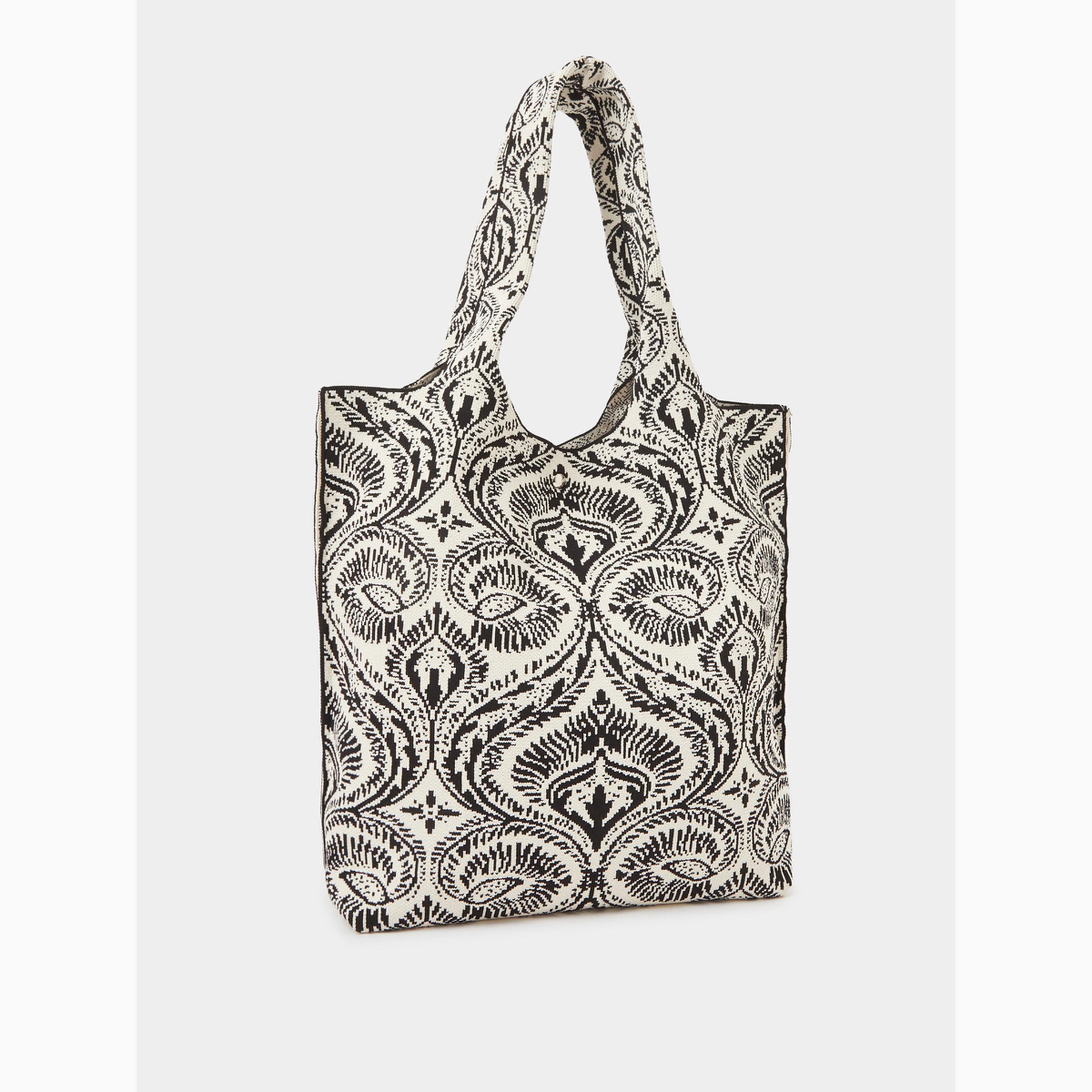 Styli Black and White Patterned Shoulder Tote Bag-women-bagsandwallets-handbags-image-1