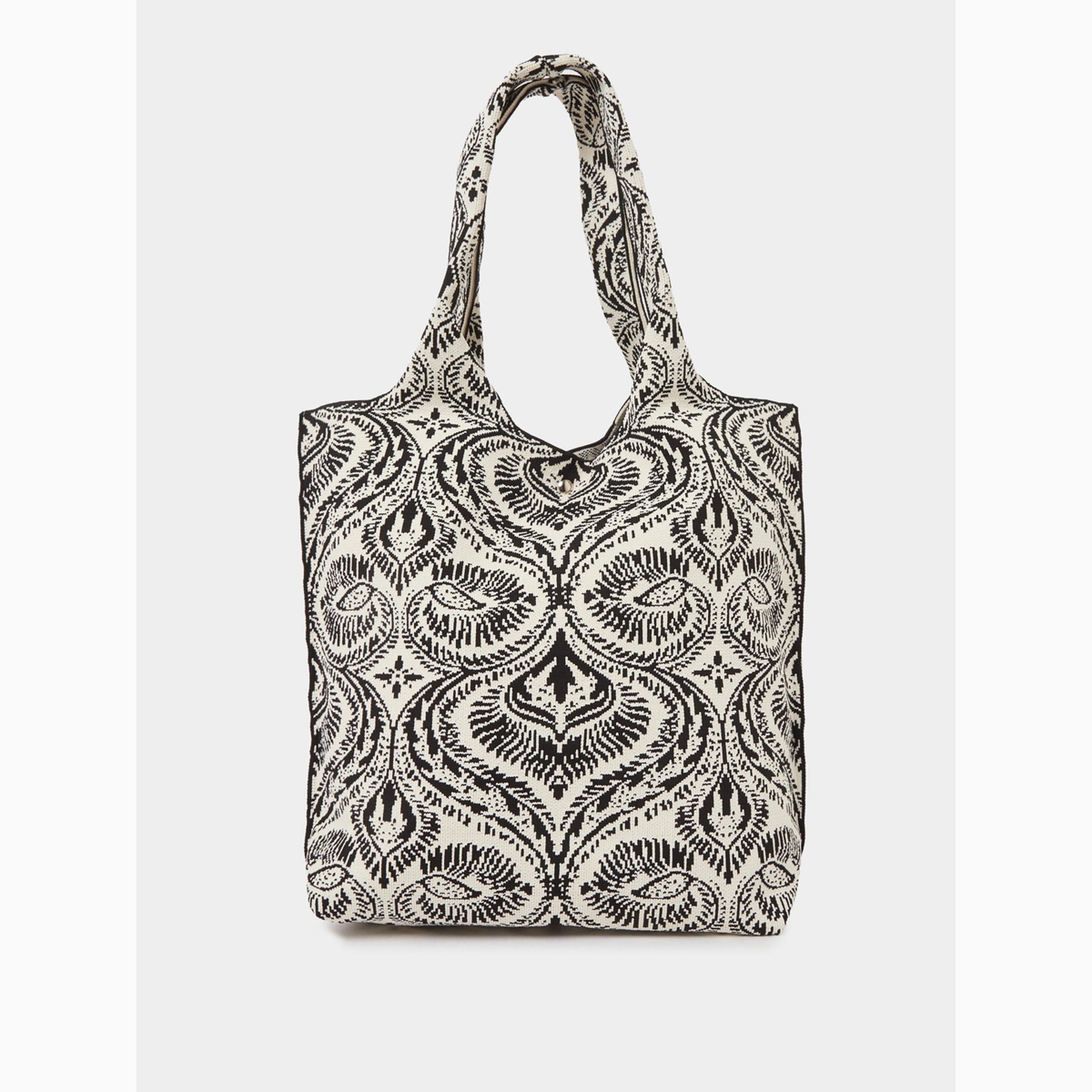 Styli Black and White Patterned Shoulder Tote Bag-women-bagsandwallets-handbags-image-2