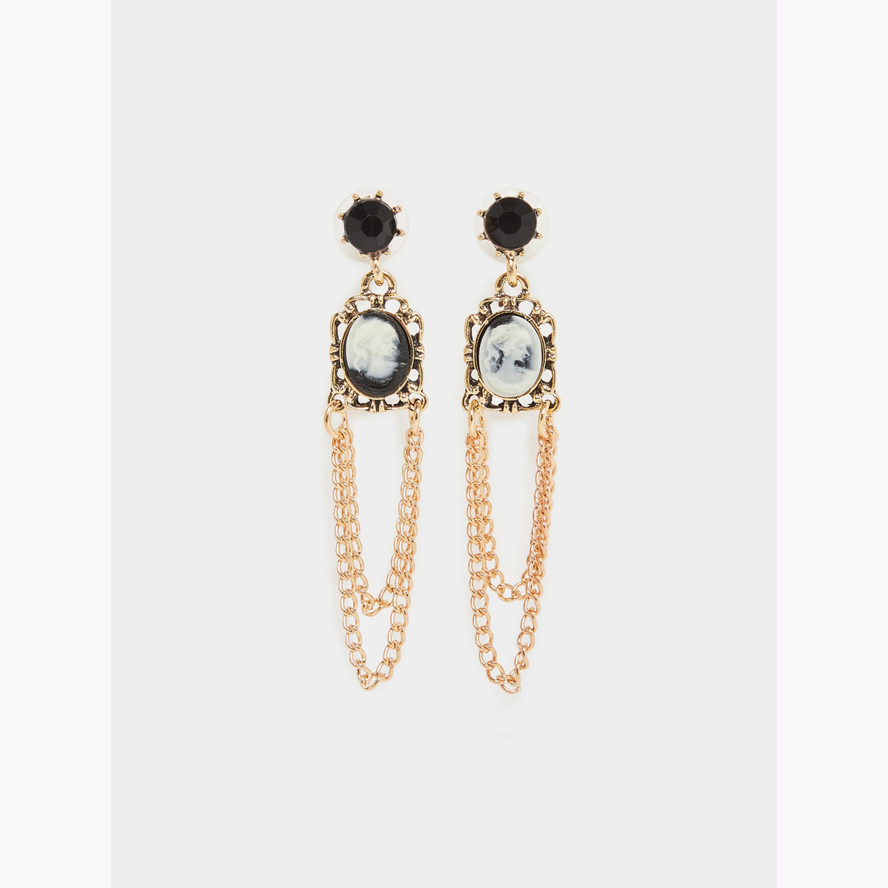 Styli Gold Tone Cameo Dangle Earrings-women-watchesandjewellery-jewellery-earrings-image-1