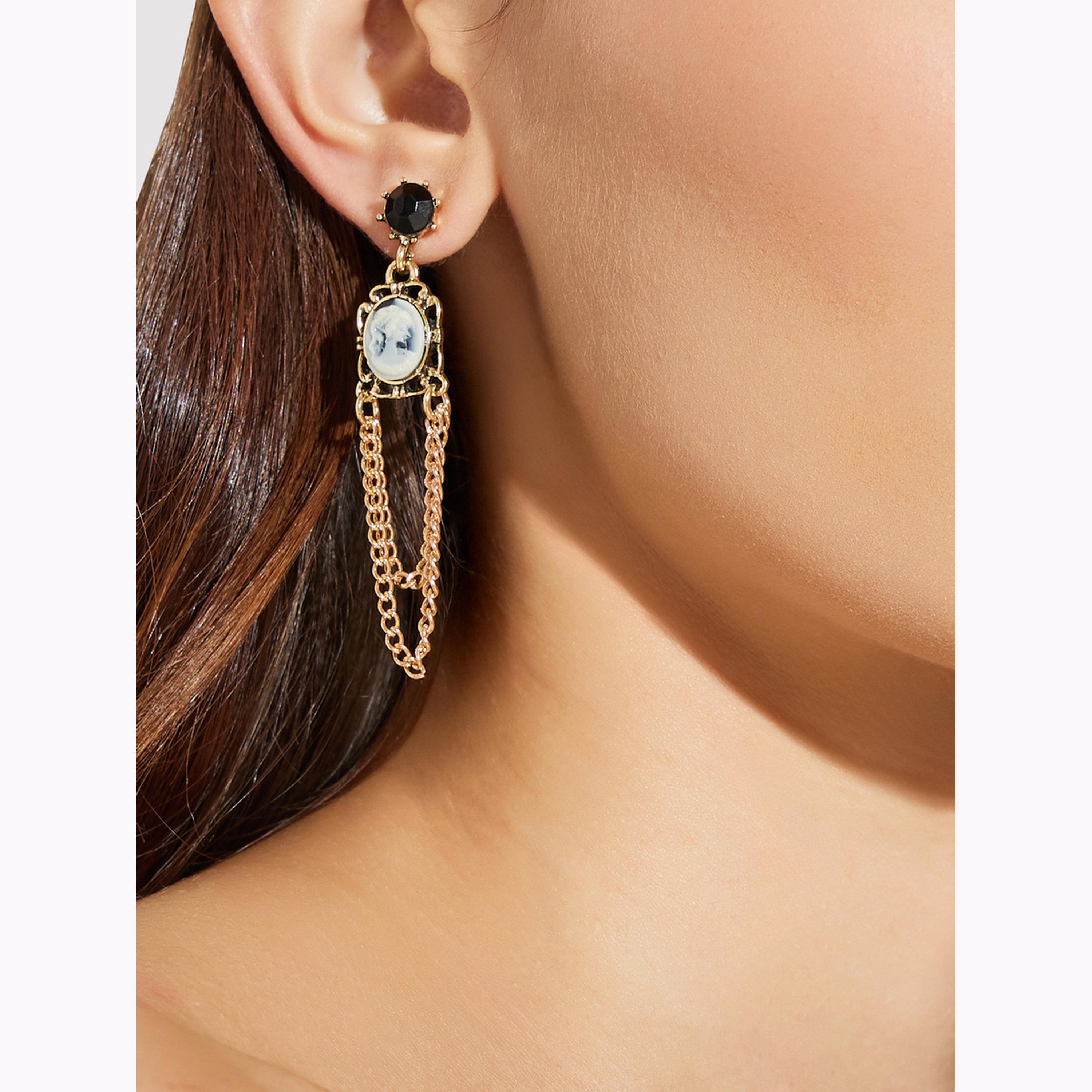 Styli Gold Tone Cameo Dangle Earrings-women-watchesandjewellery-jewellery-earrings-image-2