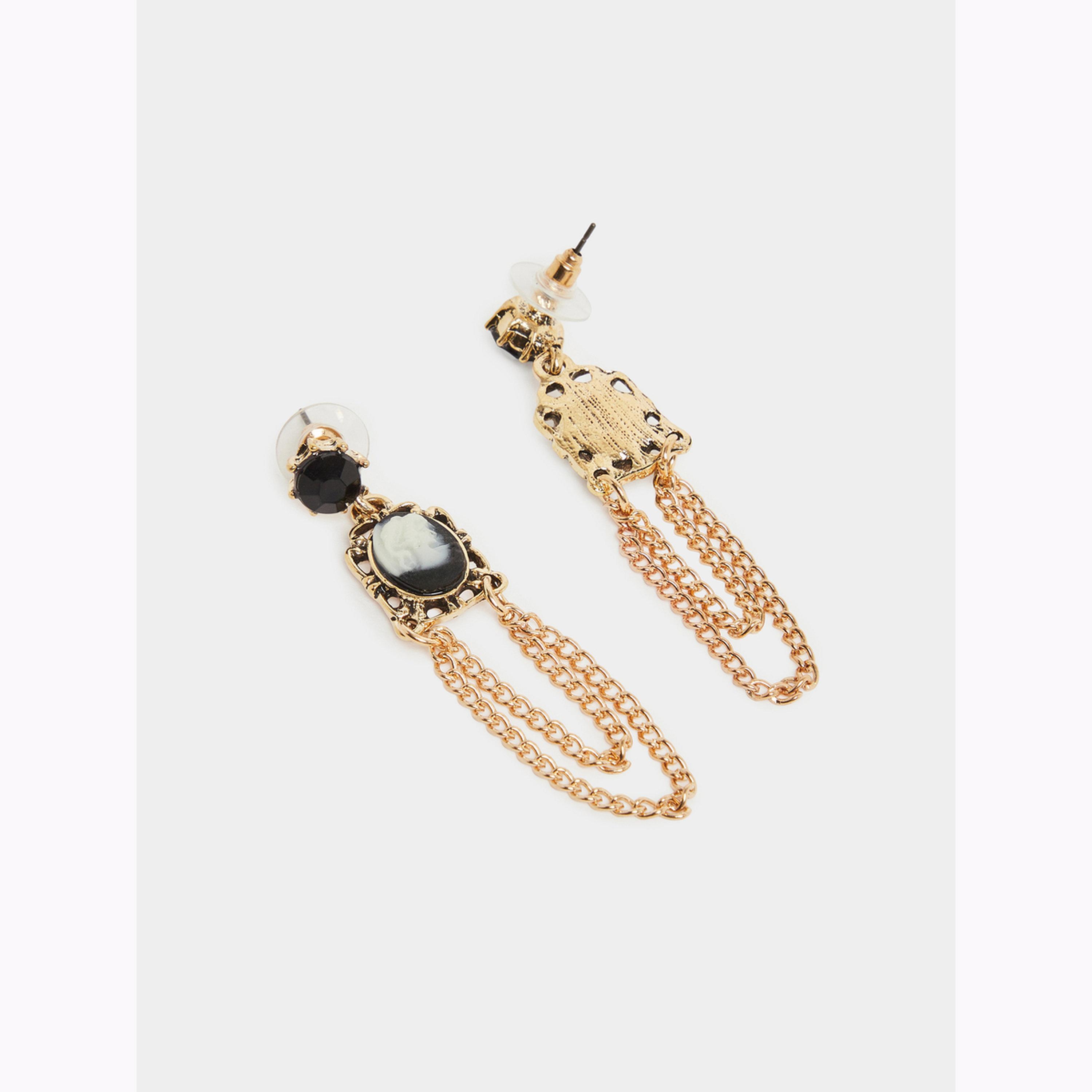 Styli Gold Tone Cameo Dangle Earrings-women-watchesandjewellery-jewellery-earrings-image-3