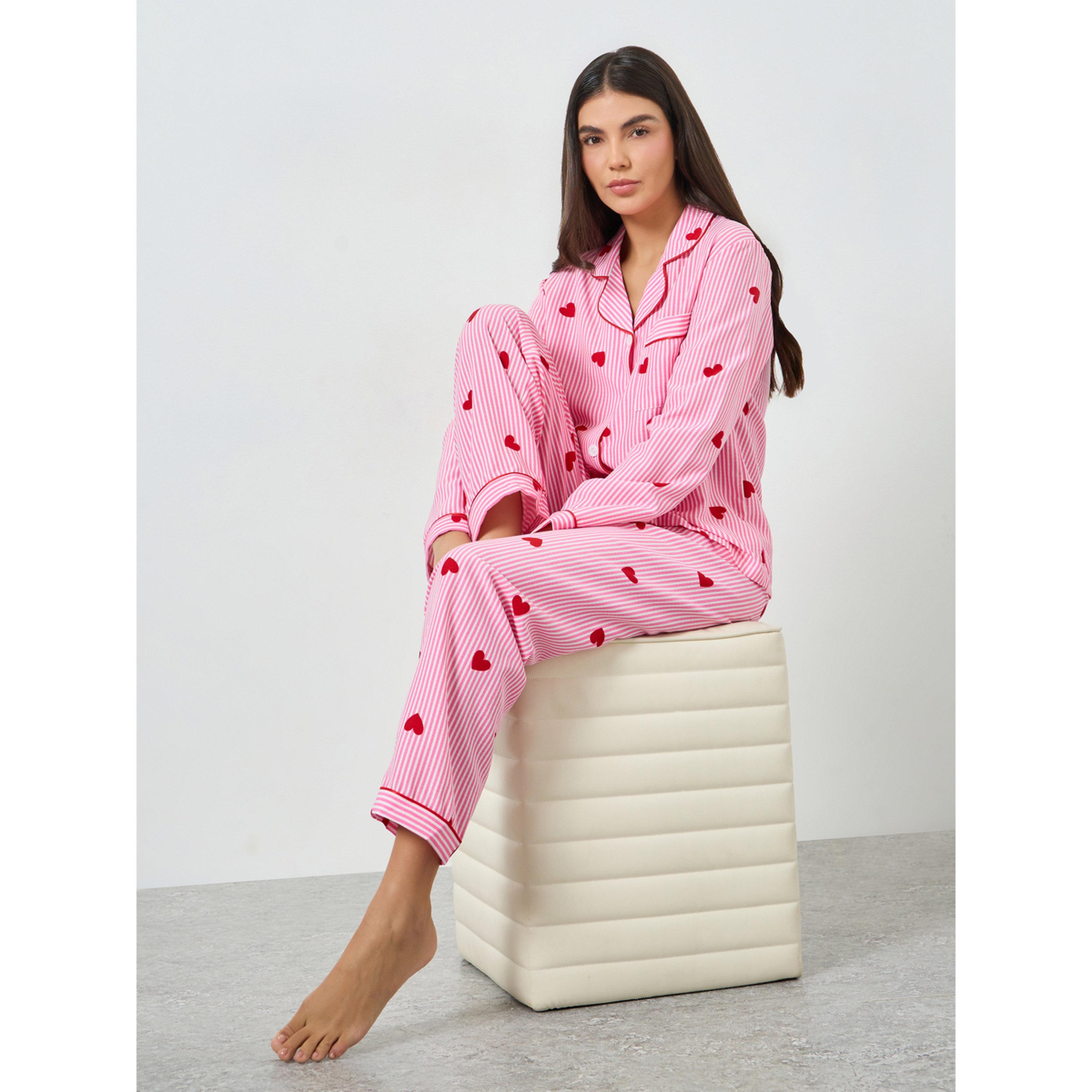 طقم بيجاما من قميص مخطط بطبعة قلب-women-clothing-nightwear-pyjamas-longsets-image-2