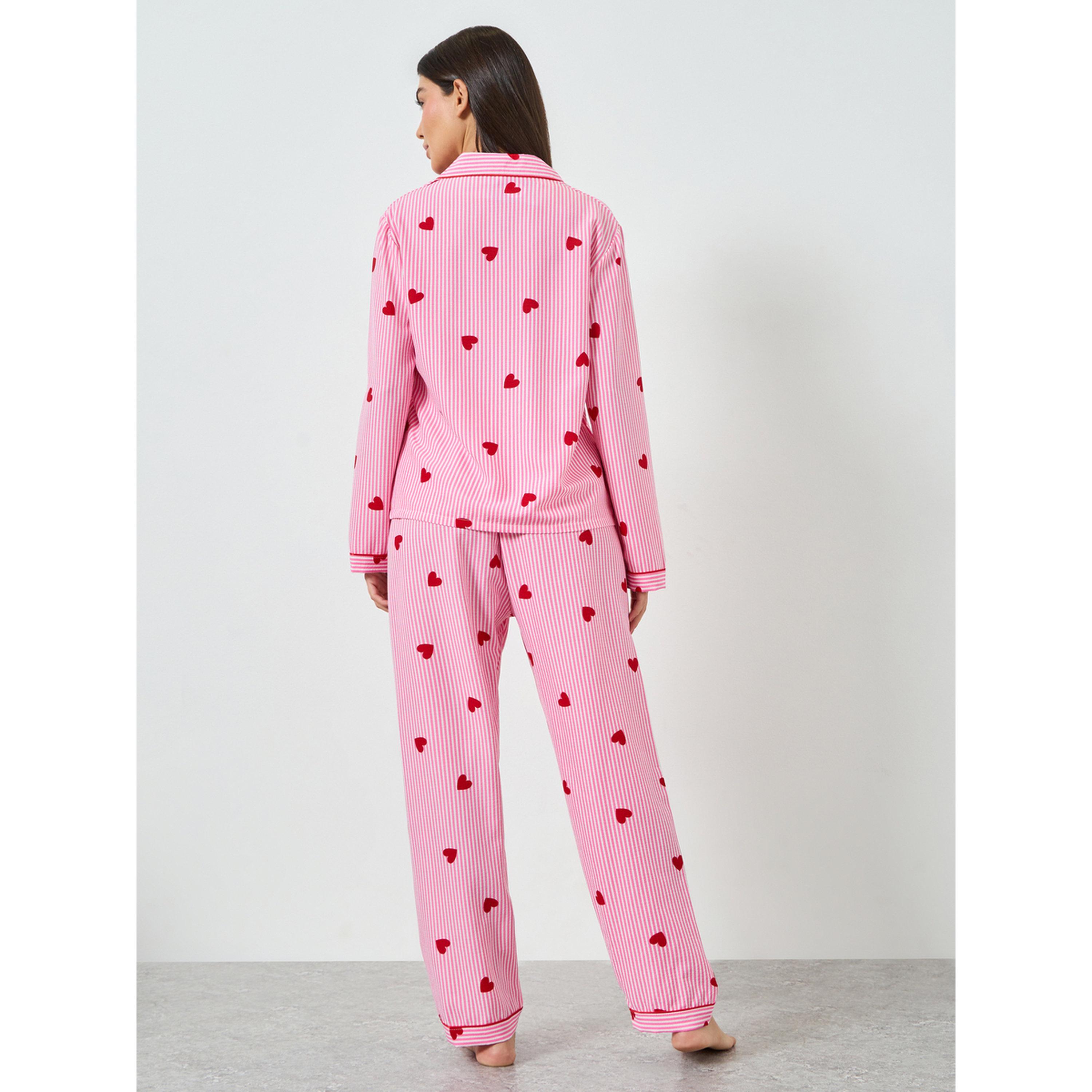 Take Two Pink Heart Striped Print Shirt and Pyjama Set-women-clothing-nightwear-pyjamas-longsets-image-4