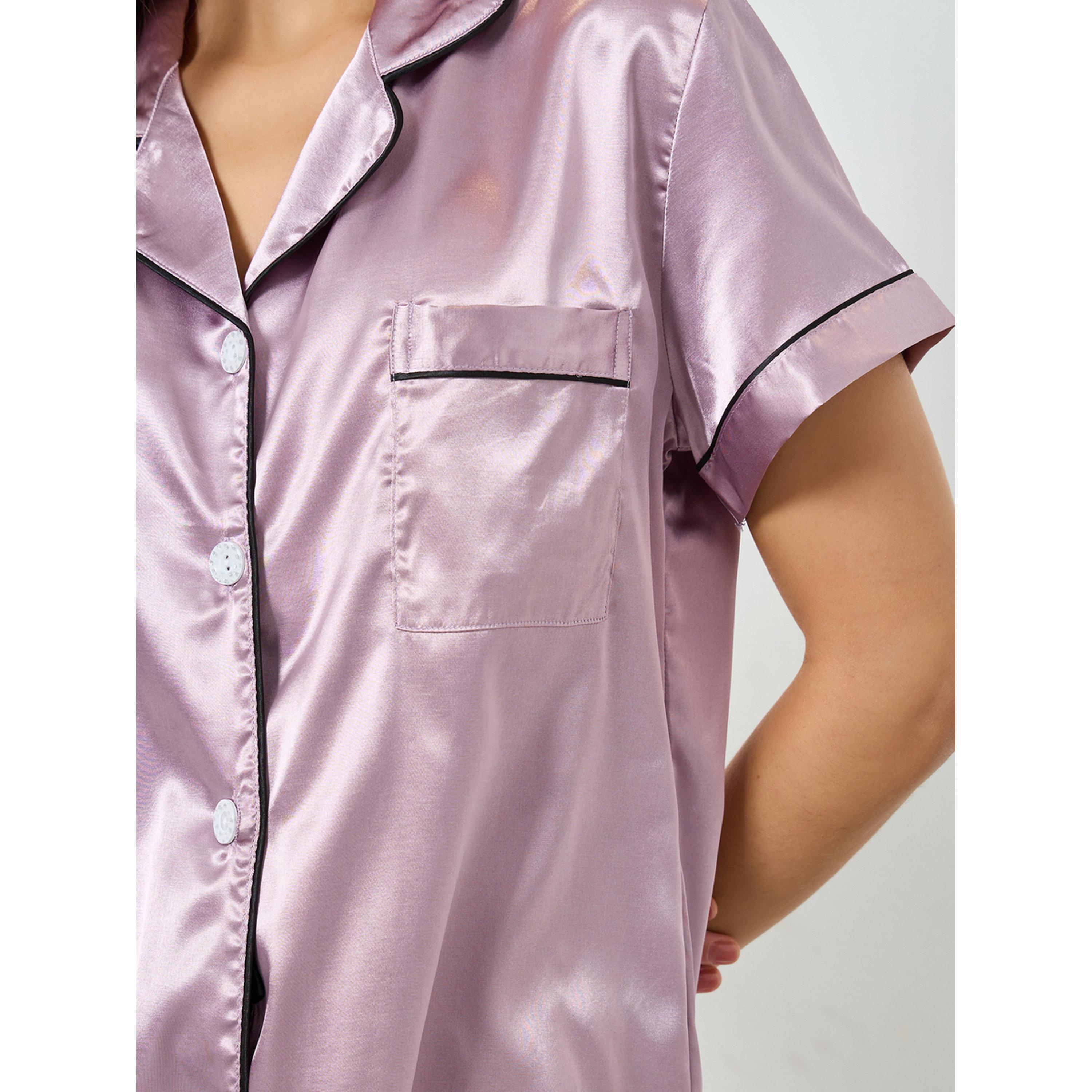 مجموعة من شورت وبلوزة سادة بتفاصيل حواف-women-clothing-nightwear-pyjamas-shortsets-image-3