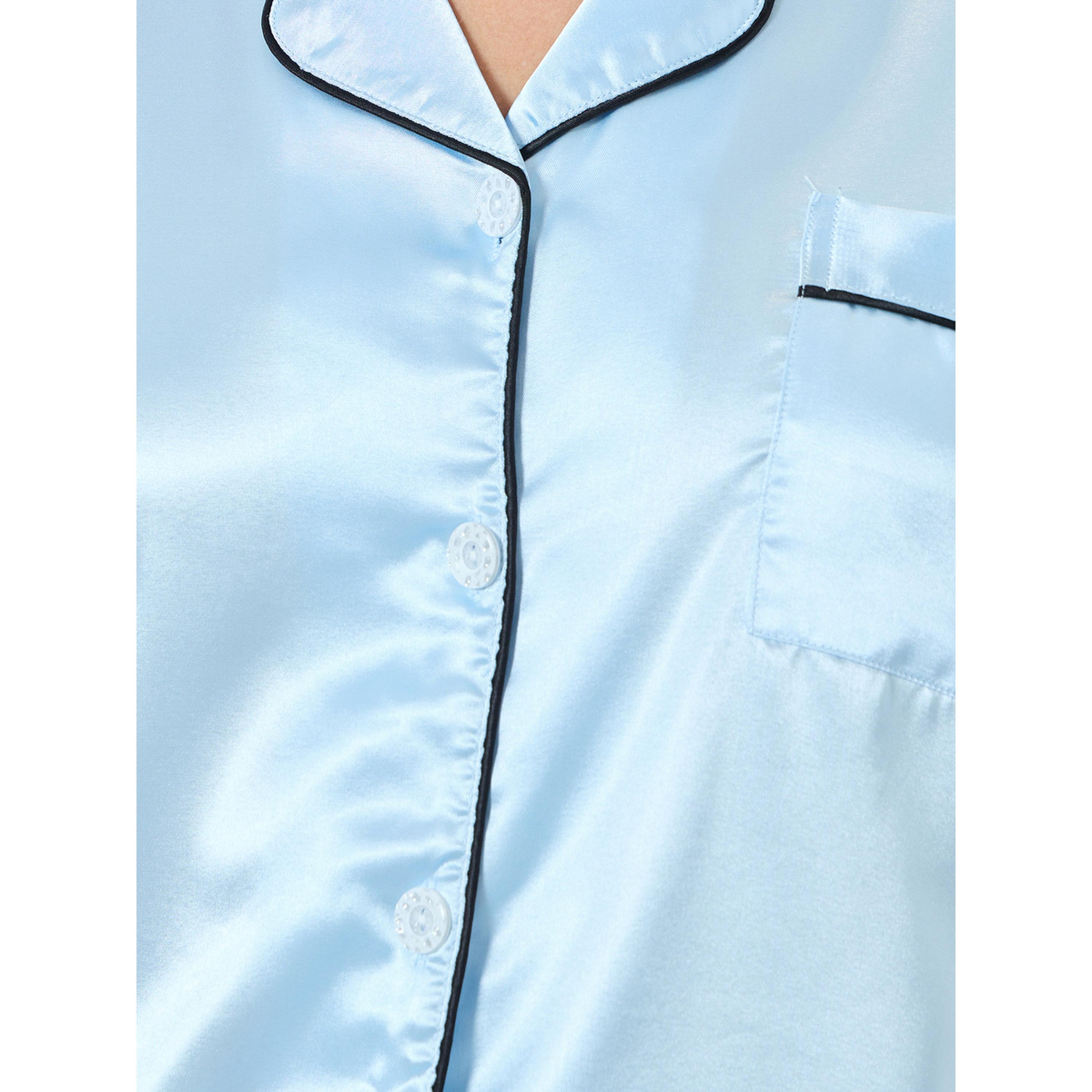 مجموعة من شورت وبلوزة سادة بتفاصيل أنابيب-women-clothing-nightwear-pyjamas-shortsets-image-1