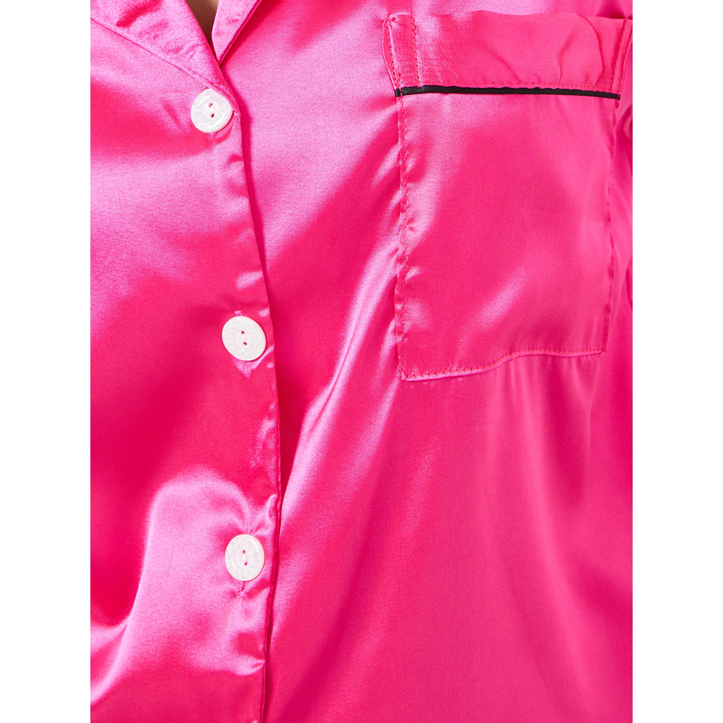 مجموعة من شورت وبلوزة سادة بتفاصيل حواف-women-clothing-nightwear-pyjamas-shortsets-image-5