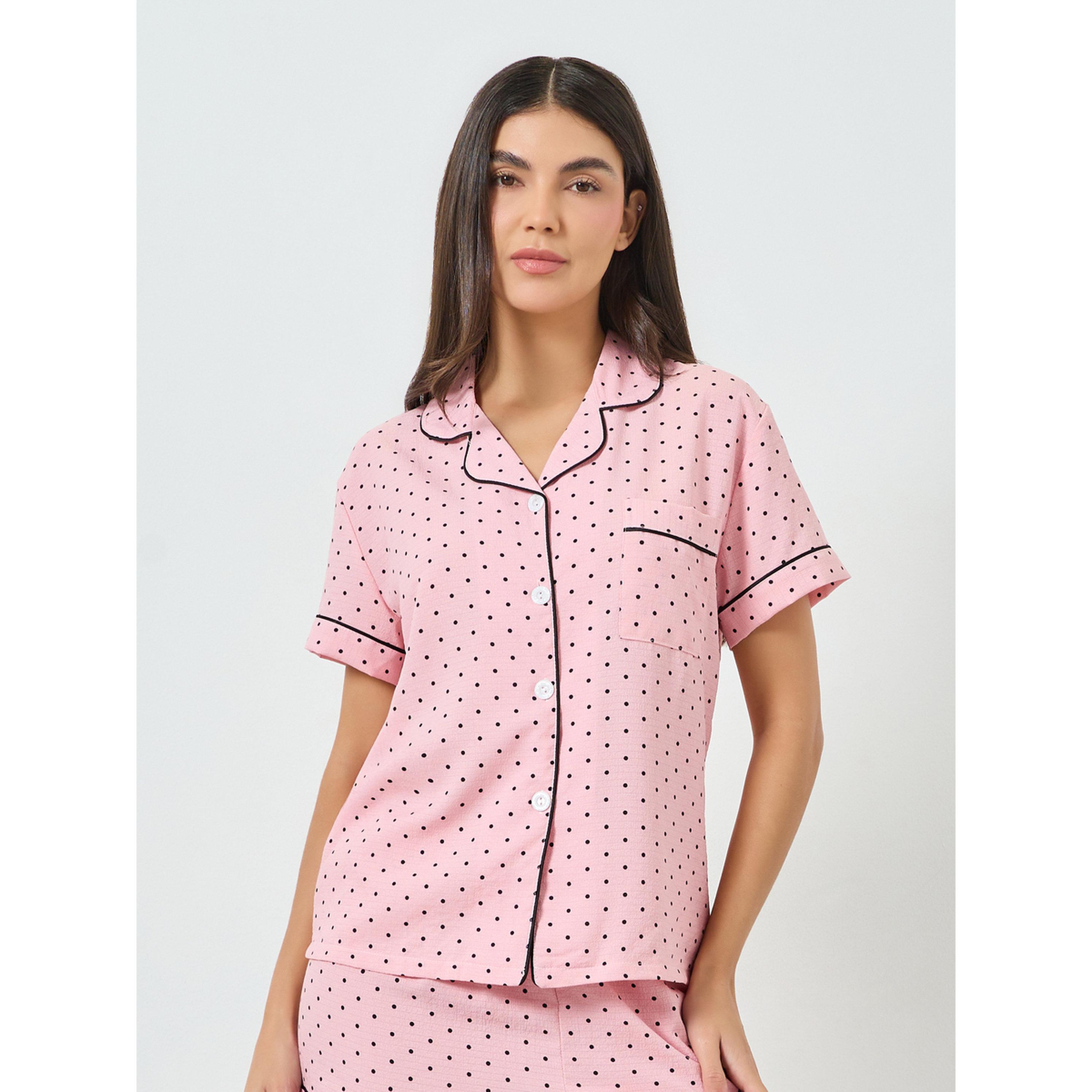 Take Two Pink Polka Dot Buttoned Shirt and Shorts Set-women-clothing-nightwear-pyjamas-shortsets-image-2