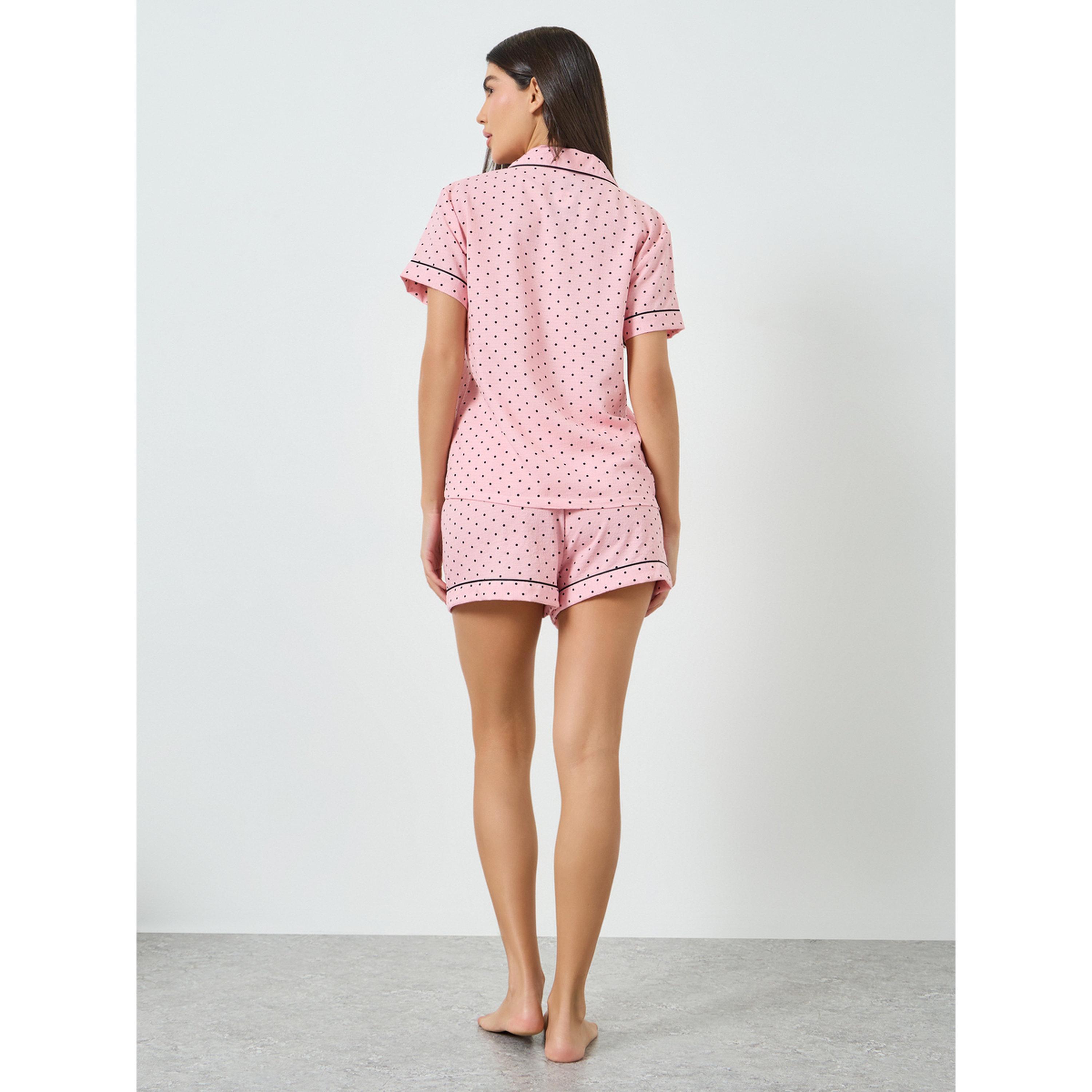 مجموعة من شورت وقميص بأزرار وطبعة نقاط بولكا-women-clothing-nightwear-pyjamas-shortsets-image-3
