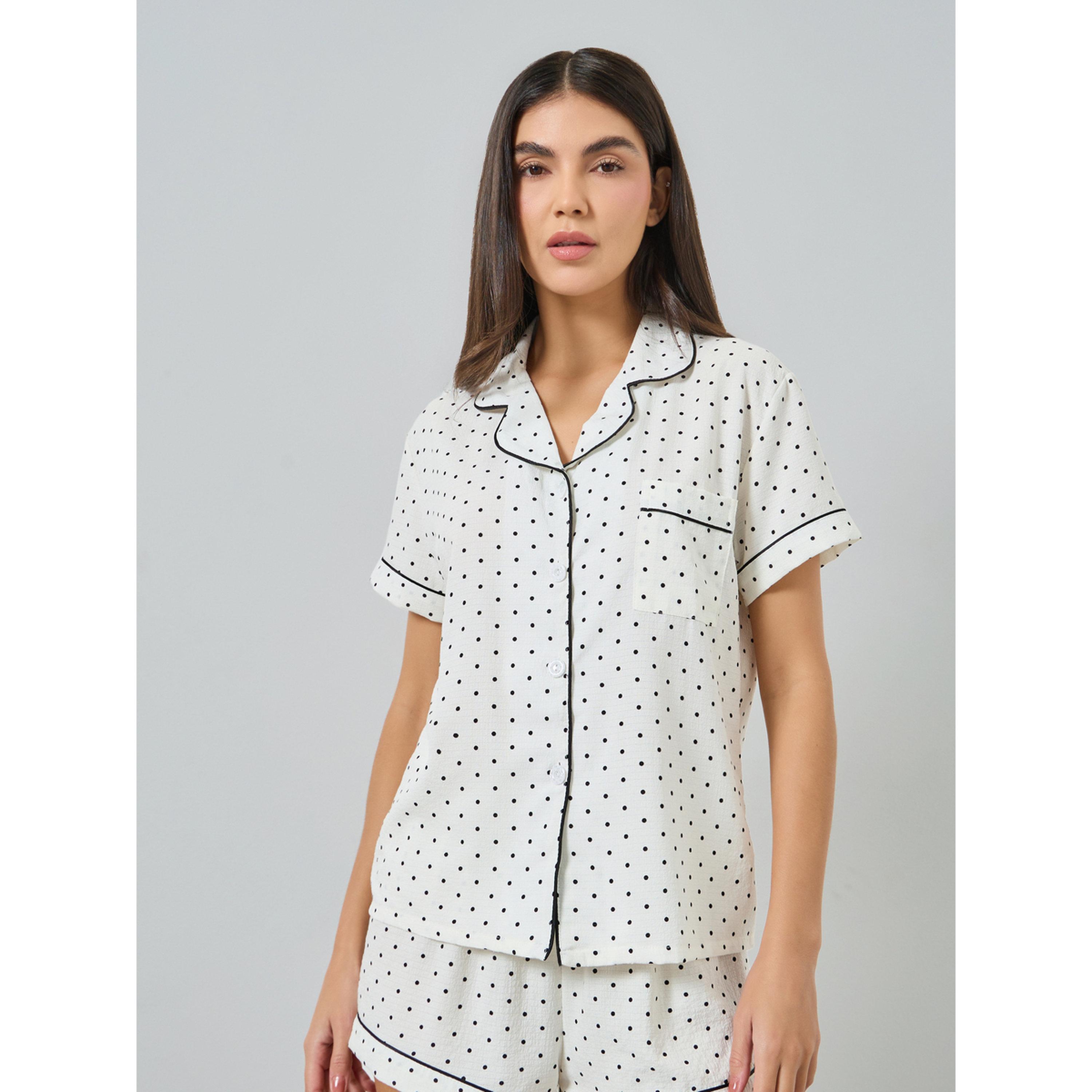 مجموعة من شورت وقميص بأزرار وطبعة نقاط بولكا-women-clothing-nightwear-pyjamas-shortsets-image-4