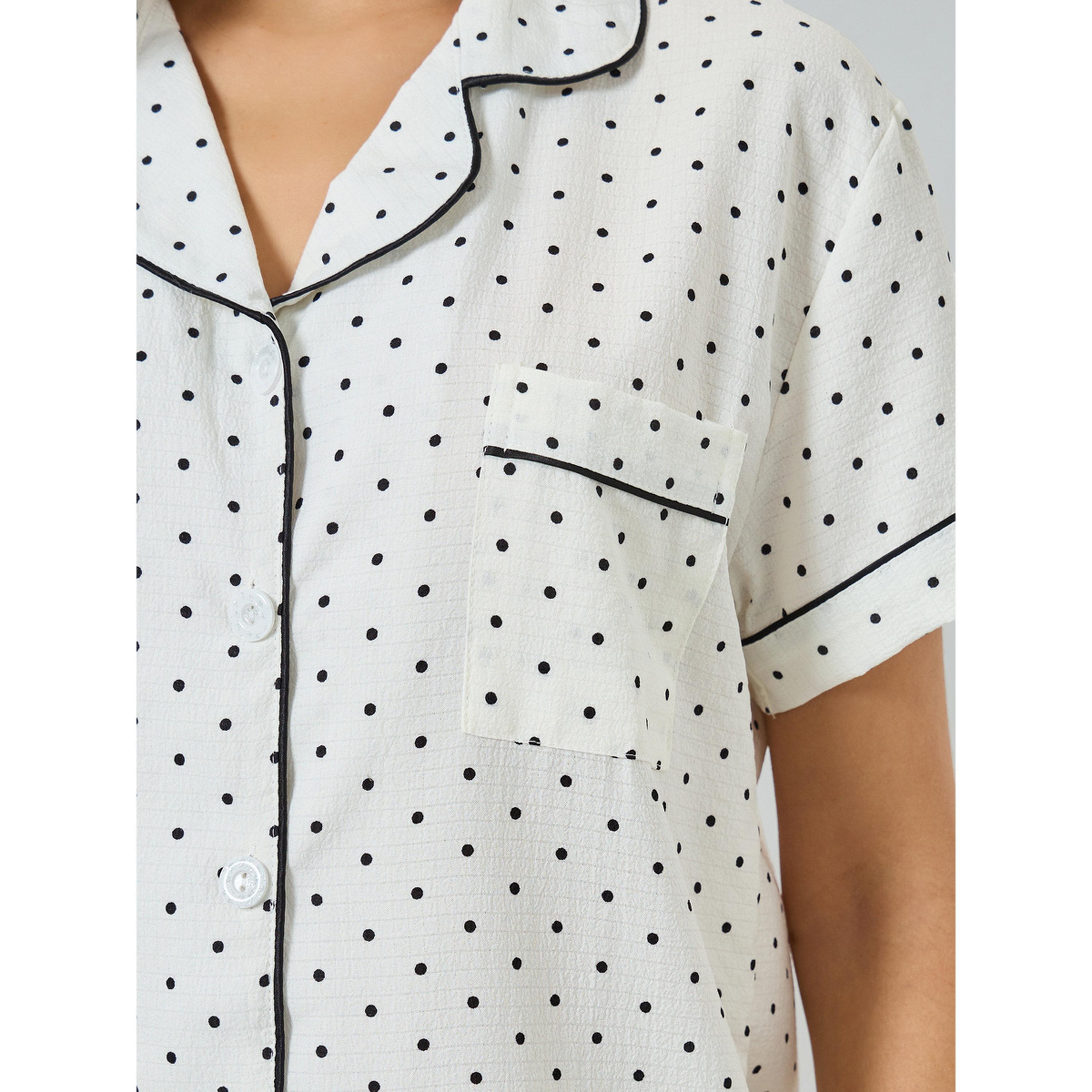 مجموعة من شورت وقميص بأزرار وطبعة نقاط بولكا-women-clothing-nightwear-pyjamas-shortsets-image-1