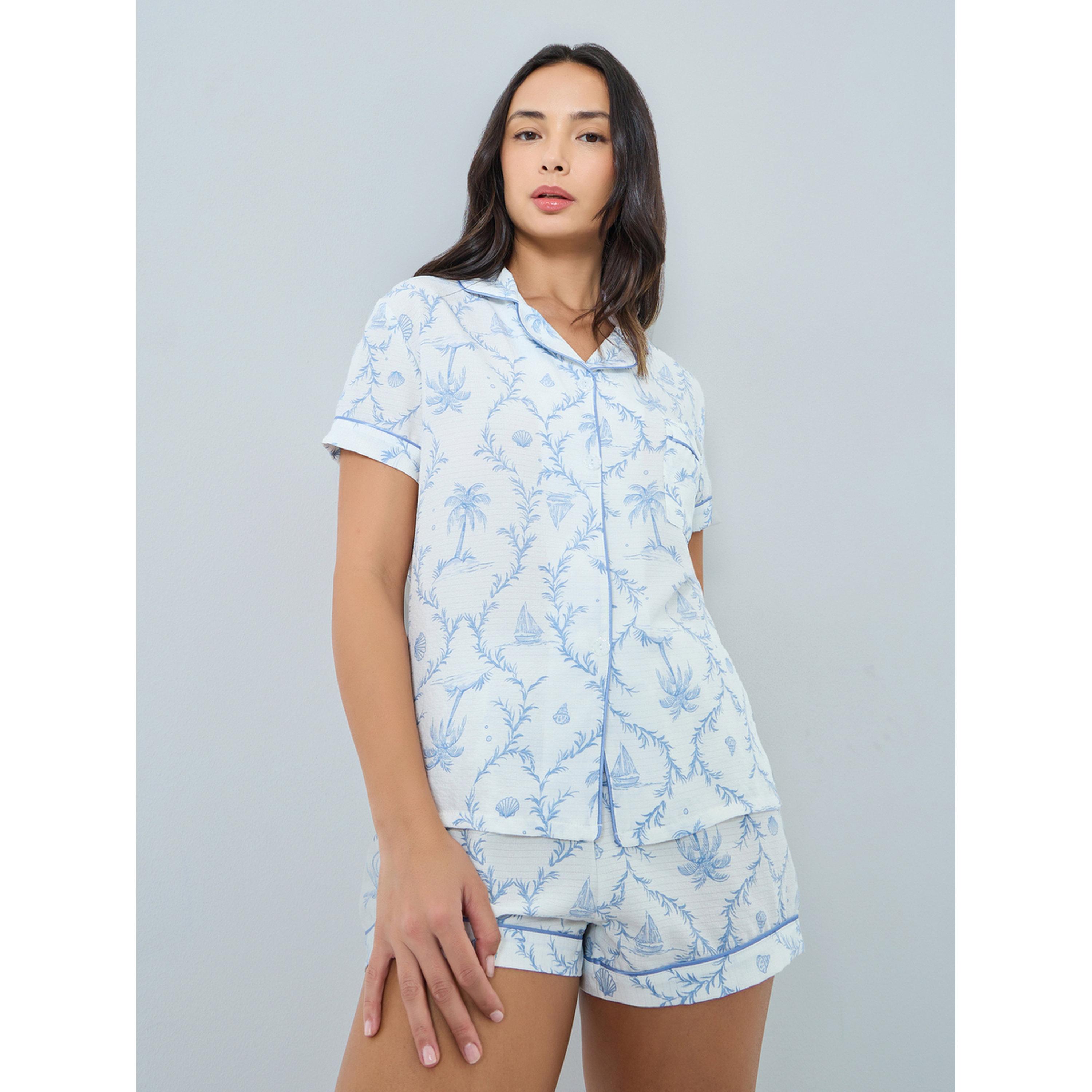 مجموعة من شورت وبلوزة مطبوعة بتفاصيل أنابيب-women-clothing-nightwear-pyjamas-shortsets-image-5