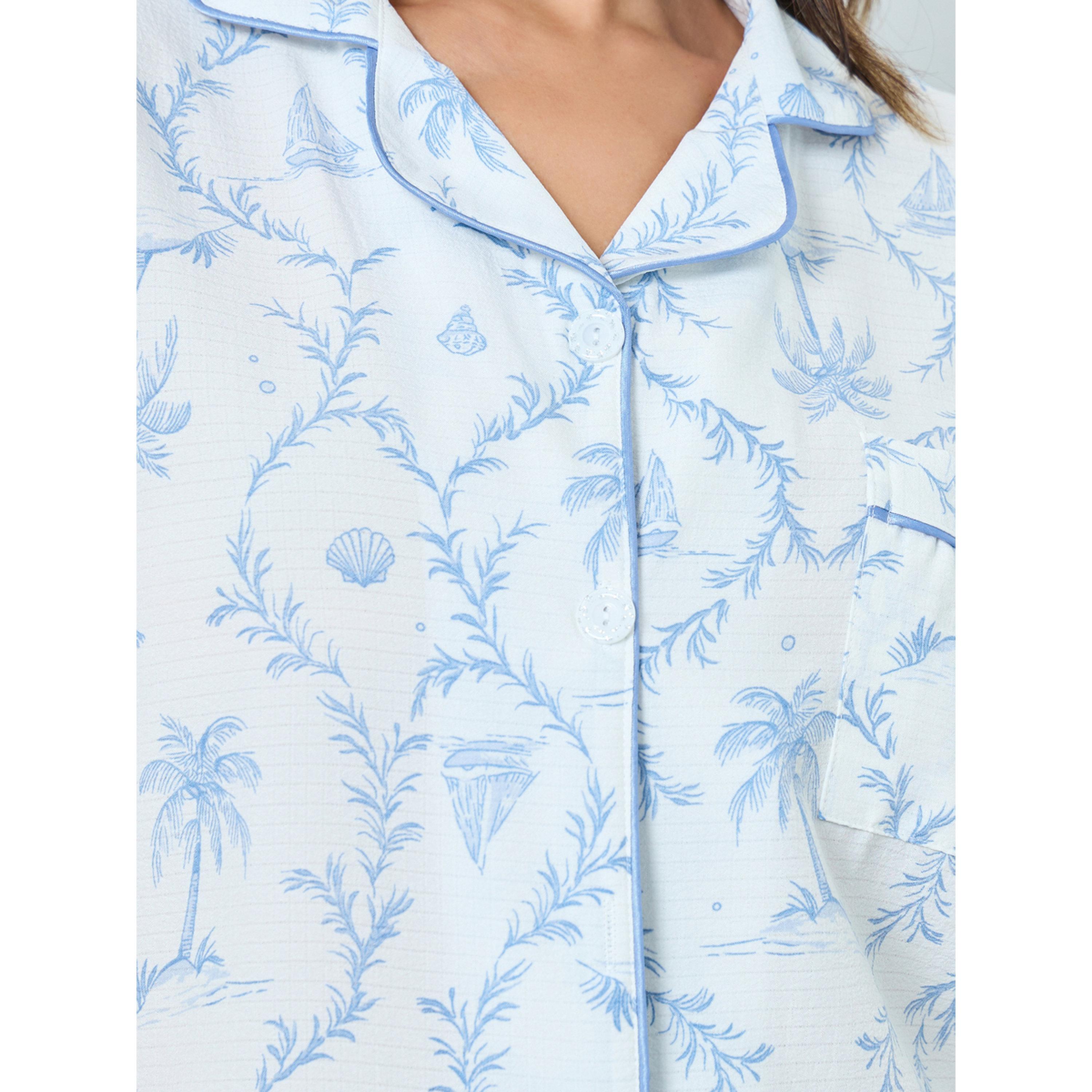 مجموعة من شورت وبلوزة مطبوعة بتفاصيل أنابيب-women-clothing-nightwear-pyjamas-shortsets-image-1