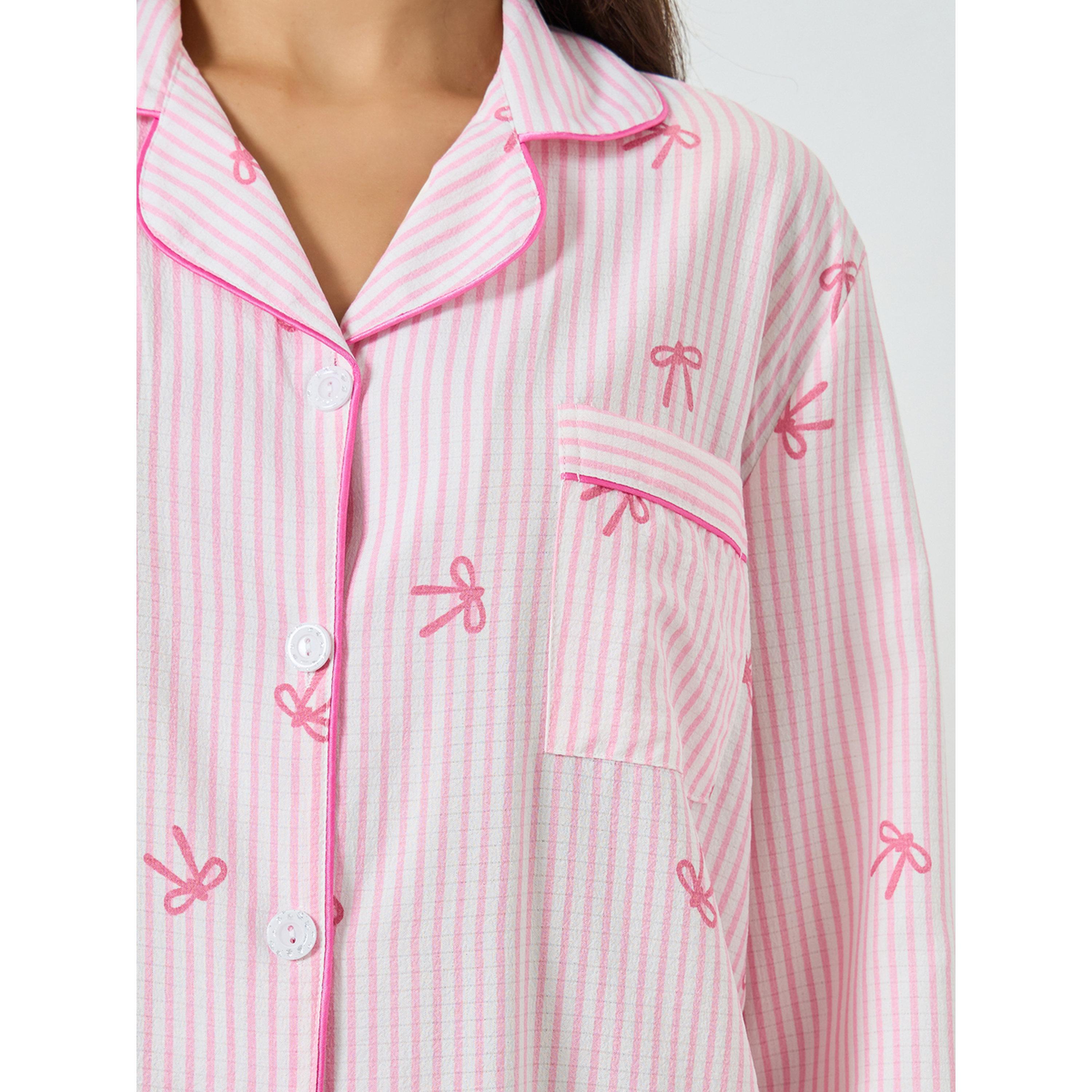 طقم بيجاما من بنطال وبلوزة مخططة بطبعة عقدة-women-clothing-nightwear-pyjamas-longsets-image-5