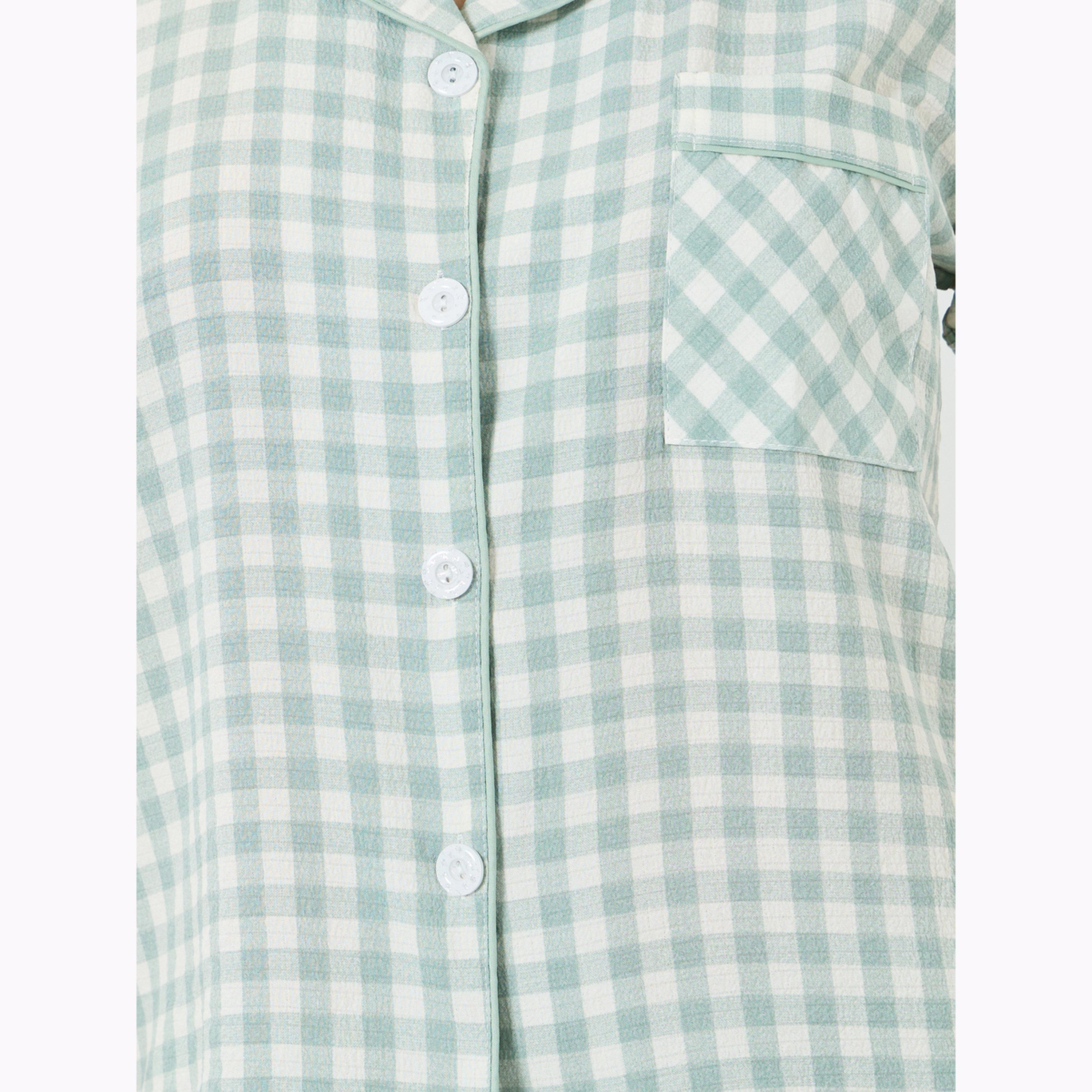 طقم بيجاما من شورت وبلوزة كاروهات وأكمام قصيرة-women-clothing-nightwear-pyjamas-shortsets-image-5