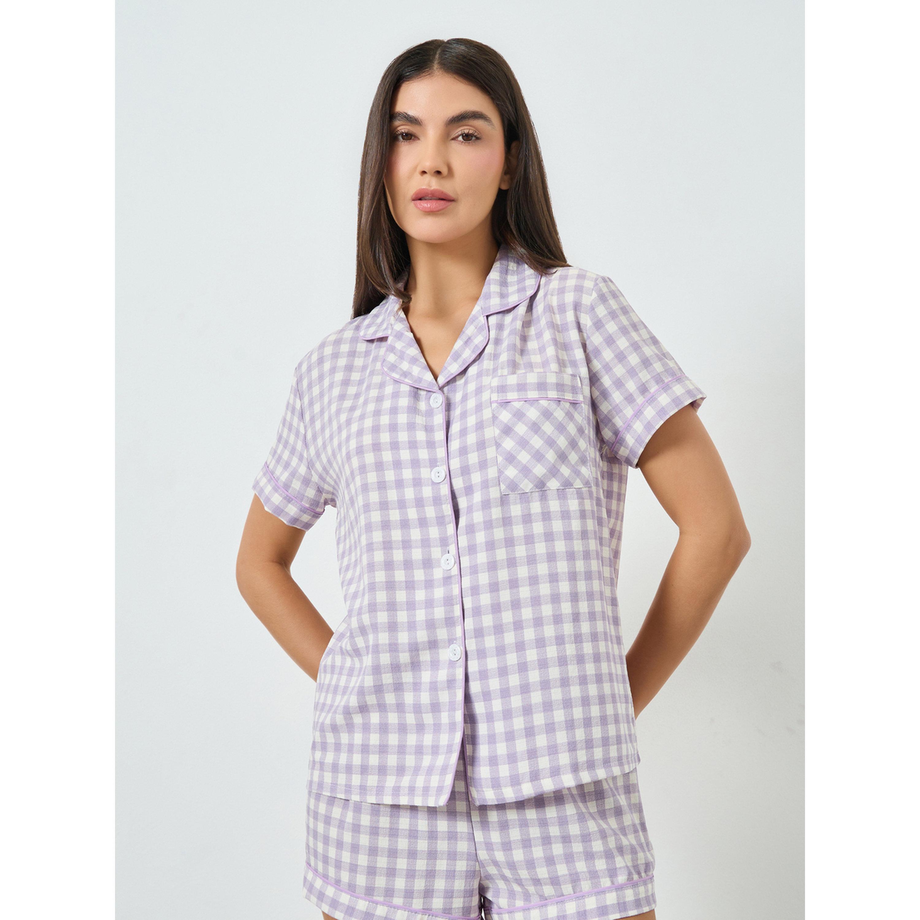 Take Two Lilac Gingham Shirt and Shorts Set-women-clothing-nightwear-pyjamas-shortsets-image-2