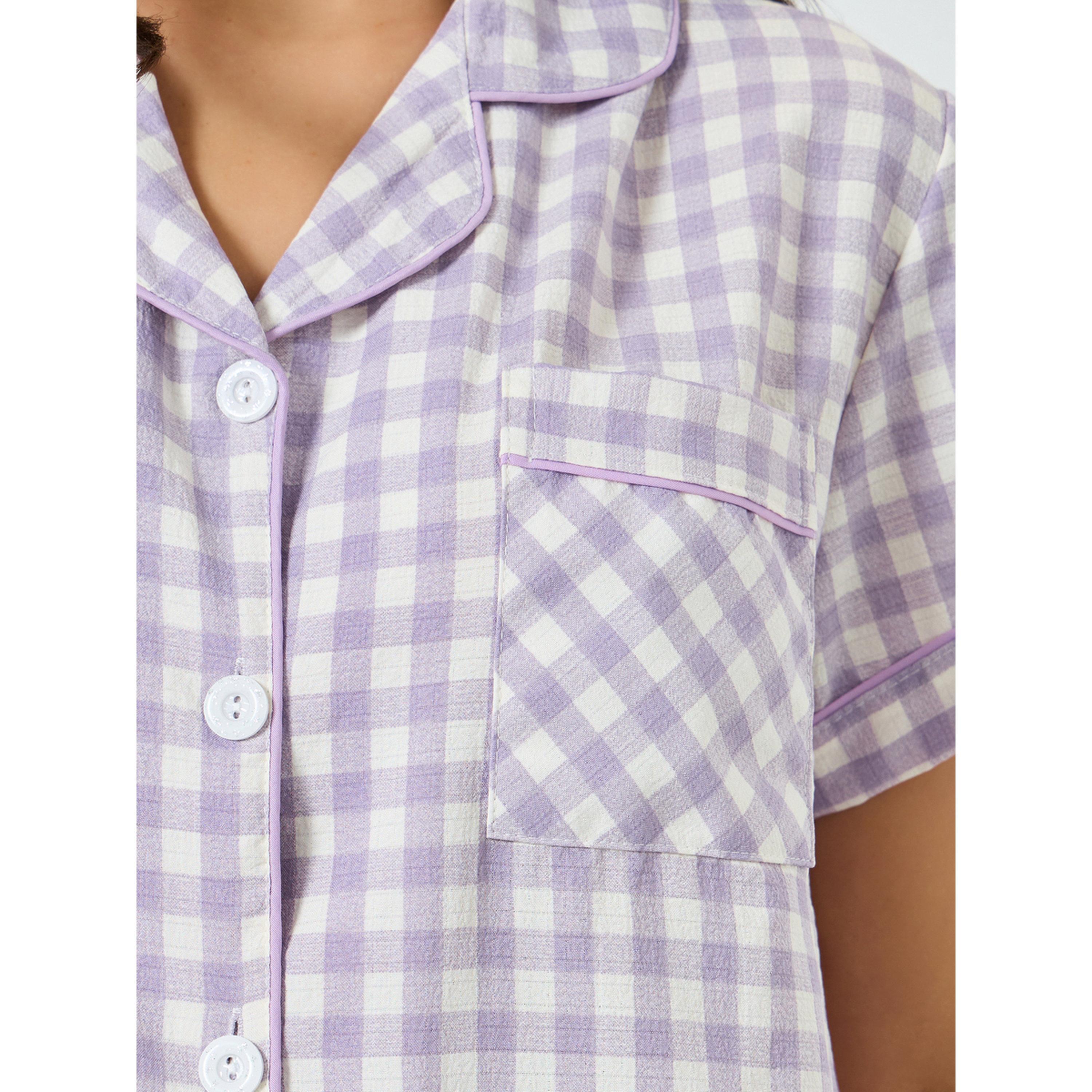 مجموعة من شورت وبلوزة بنمط جينجهام-women-clothing-nightwear-pyjamas-shortsets-image-1