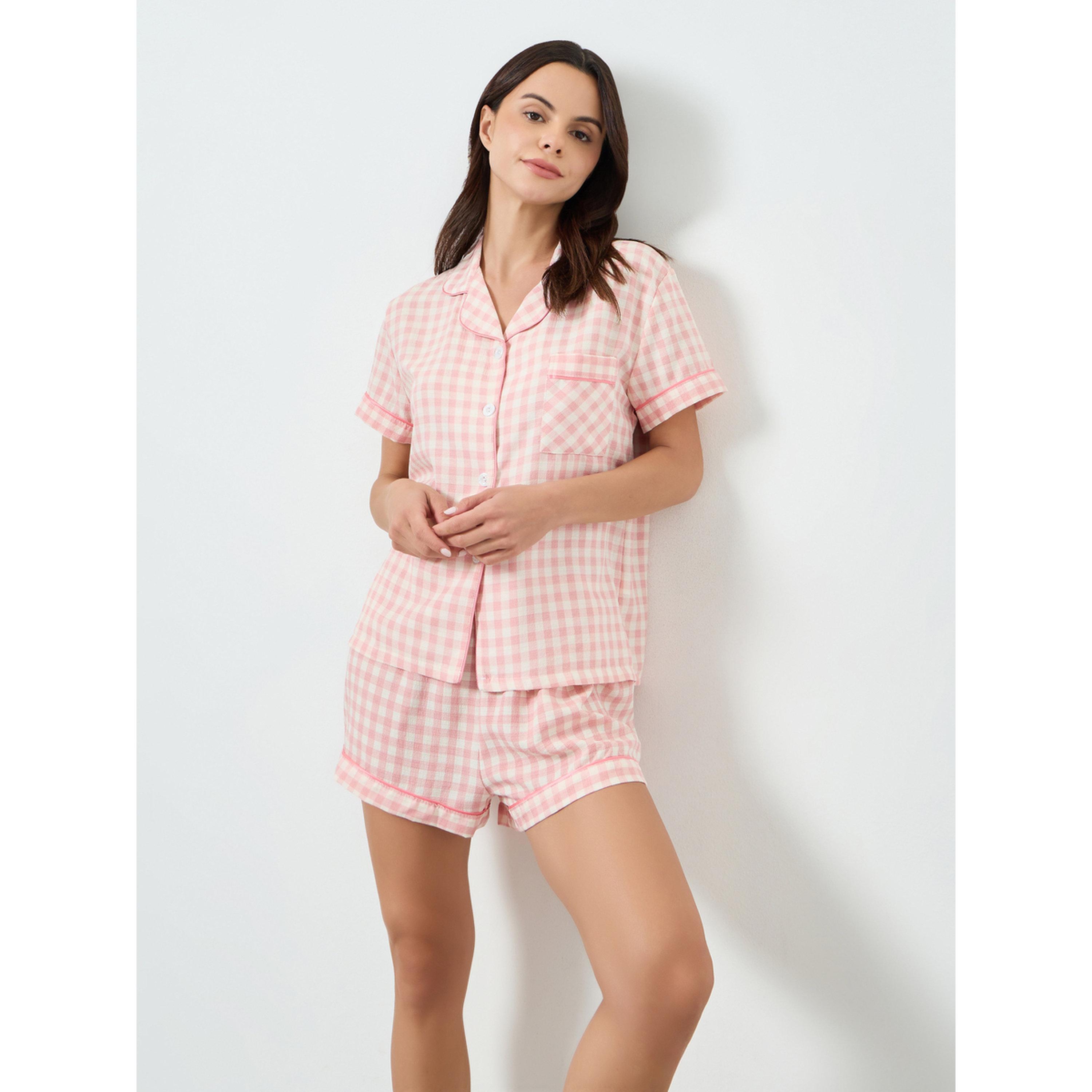 مجموعة من شورت وبلوزة بنمط جينجهام-women-clothing-nightwear-pyjamas-shortsets-image-5