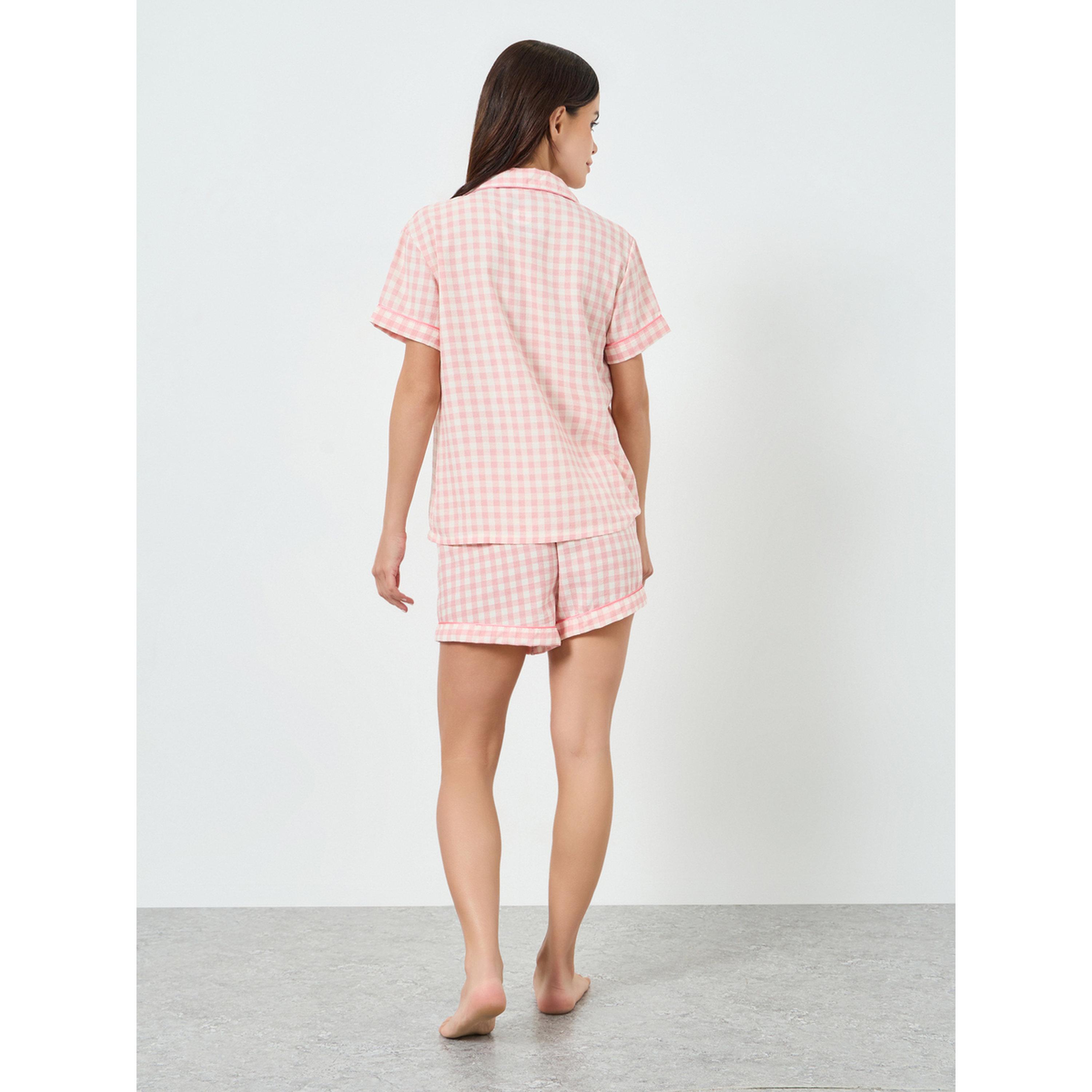مجموعة من شورت وبلوزة بنمط جينجهام-women-clothing-nightwear-pyjamas-shortsets-image-3