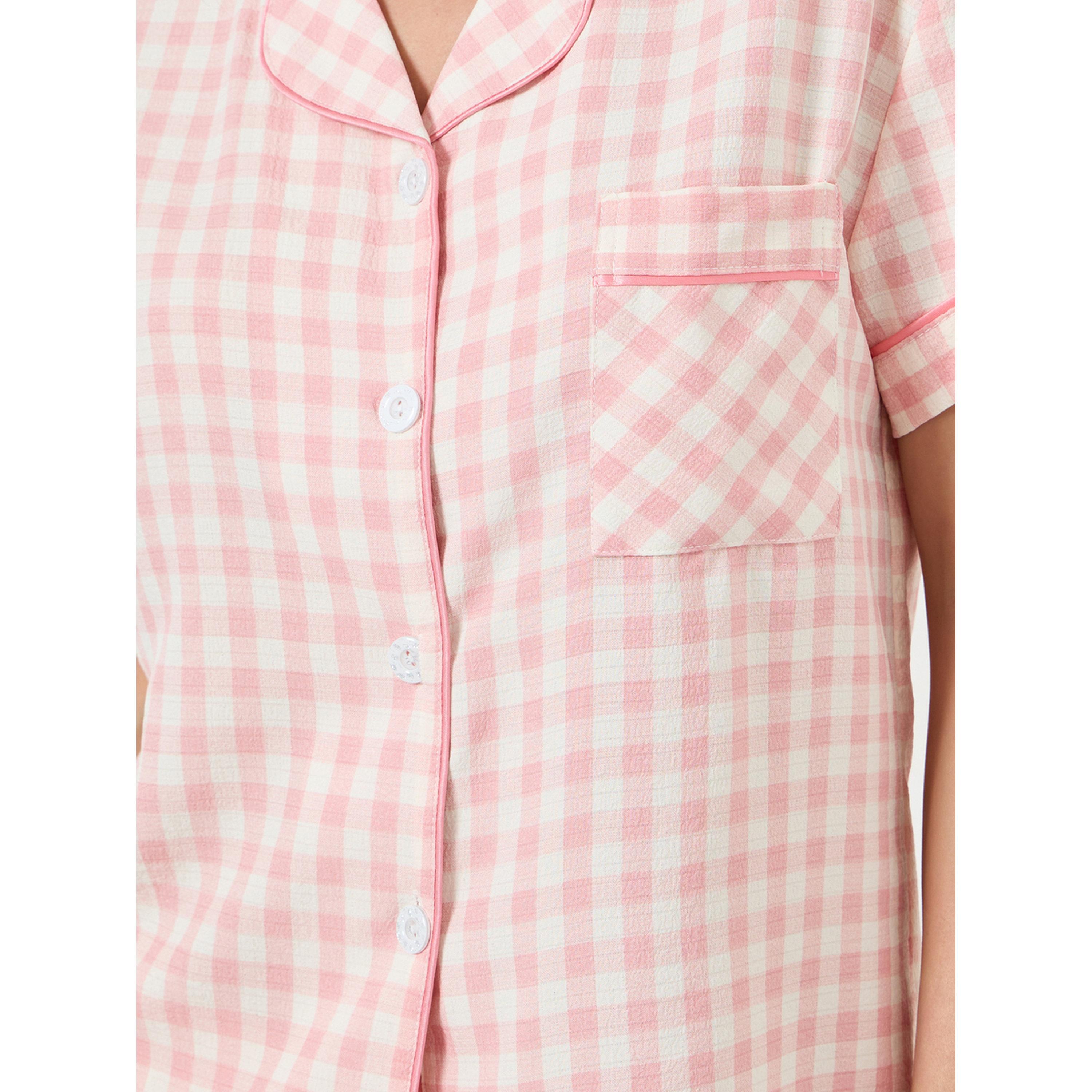 مجموعة من شورت وبلوزة بنمط جينجهام-women-clothing-nightwear-pyjamas-shortsets-image-1