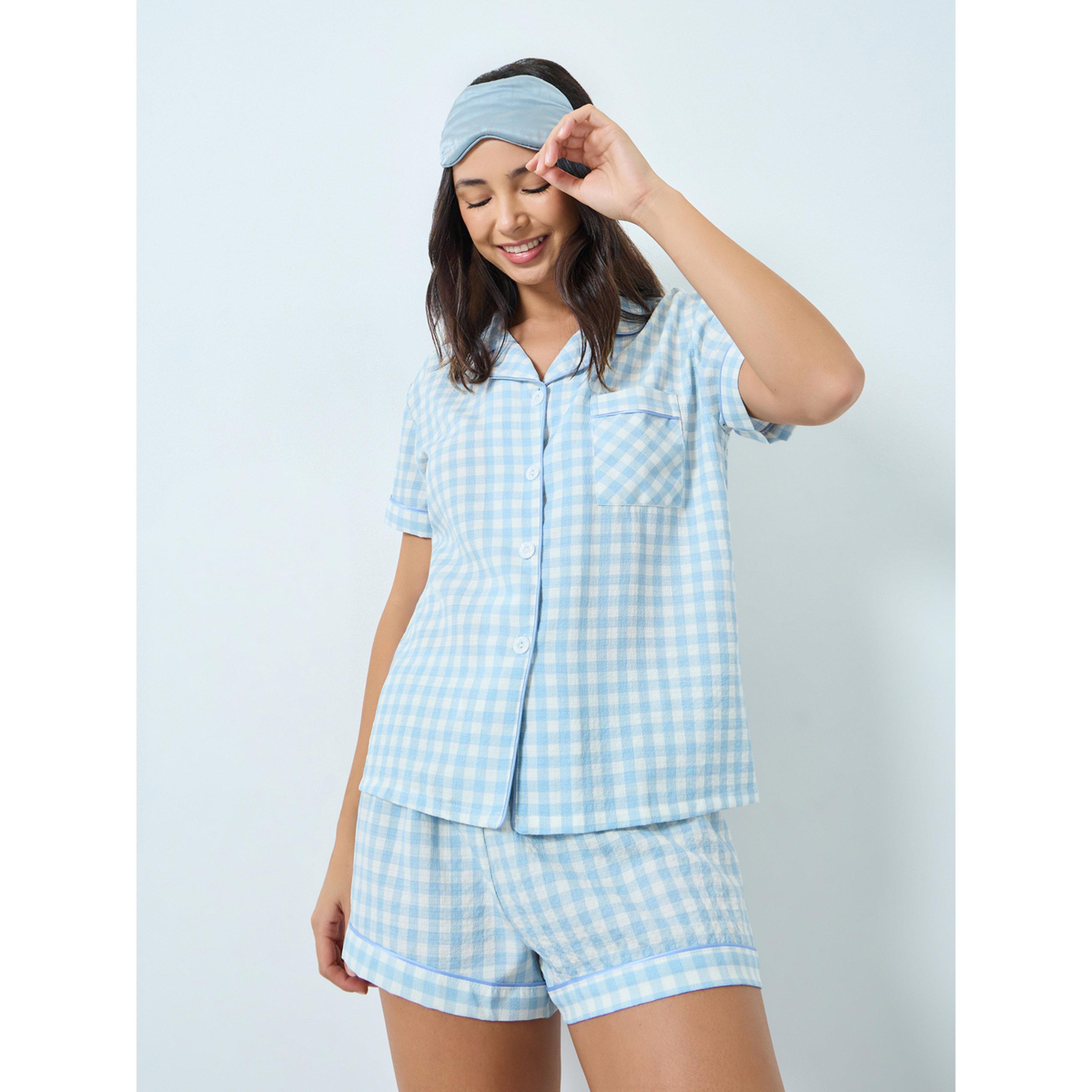 مجموعة من شورت وبلوزة كاروهات صغيرة-women-clothing-nightwear-pyjamas-shortsets-image-4