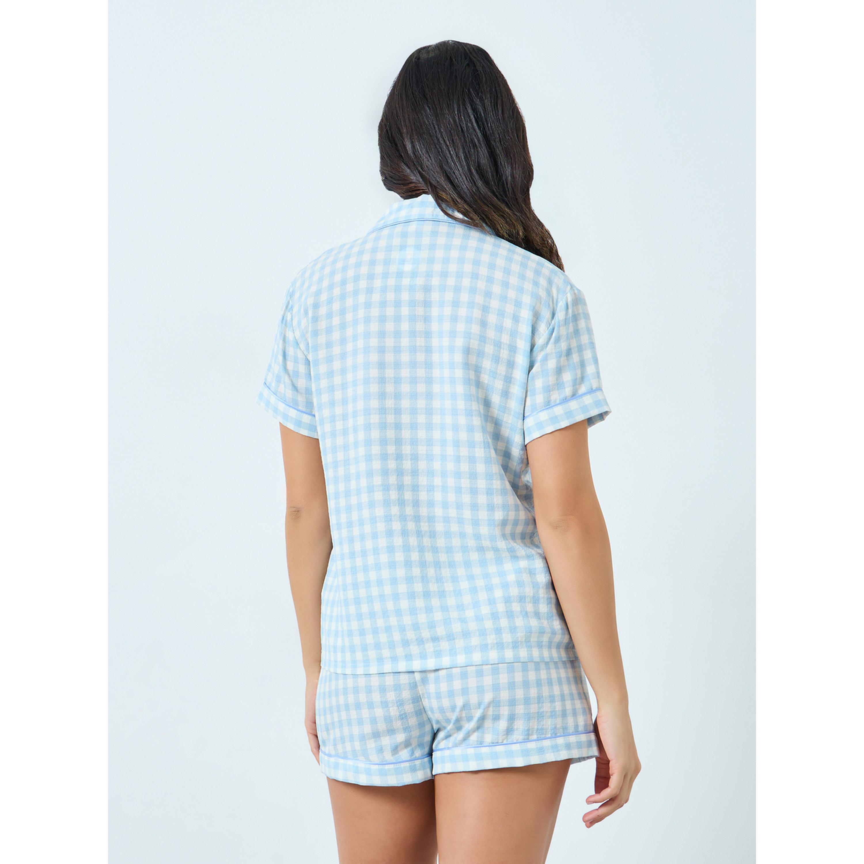 مجموعة من شورت وبلوزة كاروهات صغيرة-women-clothing-nightwear-pyjamas-shortsets-image-3