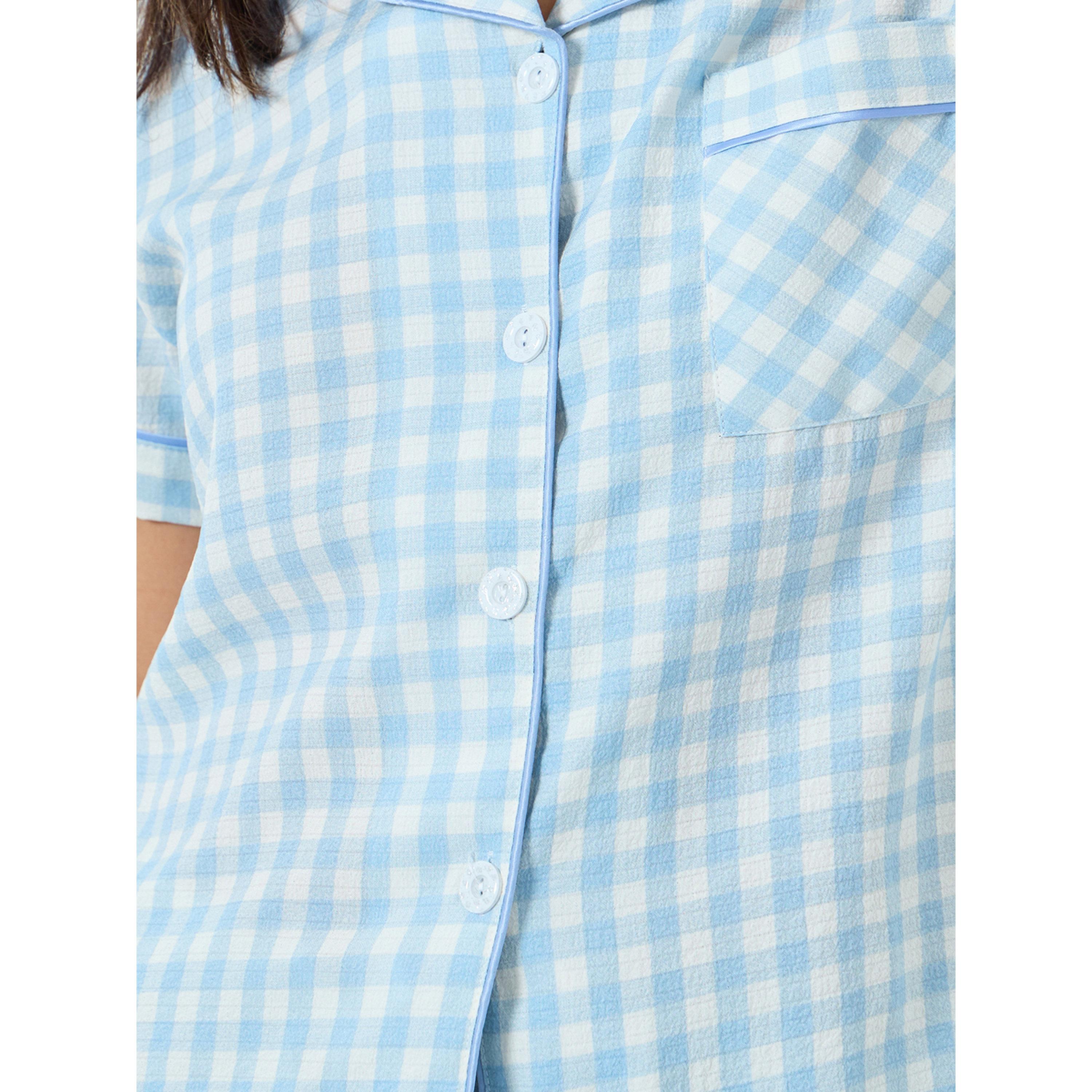 مجموعة من شورت وبلوزة كاروهات صغيرة-women-clothing-nightwear-pyjamas-shortsets-image-1