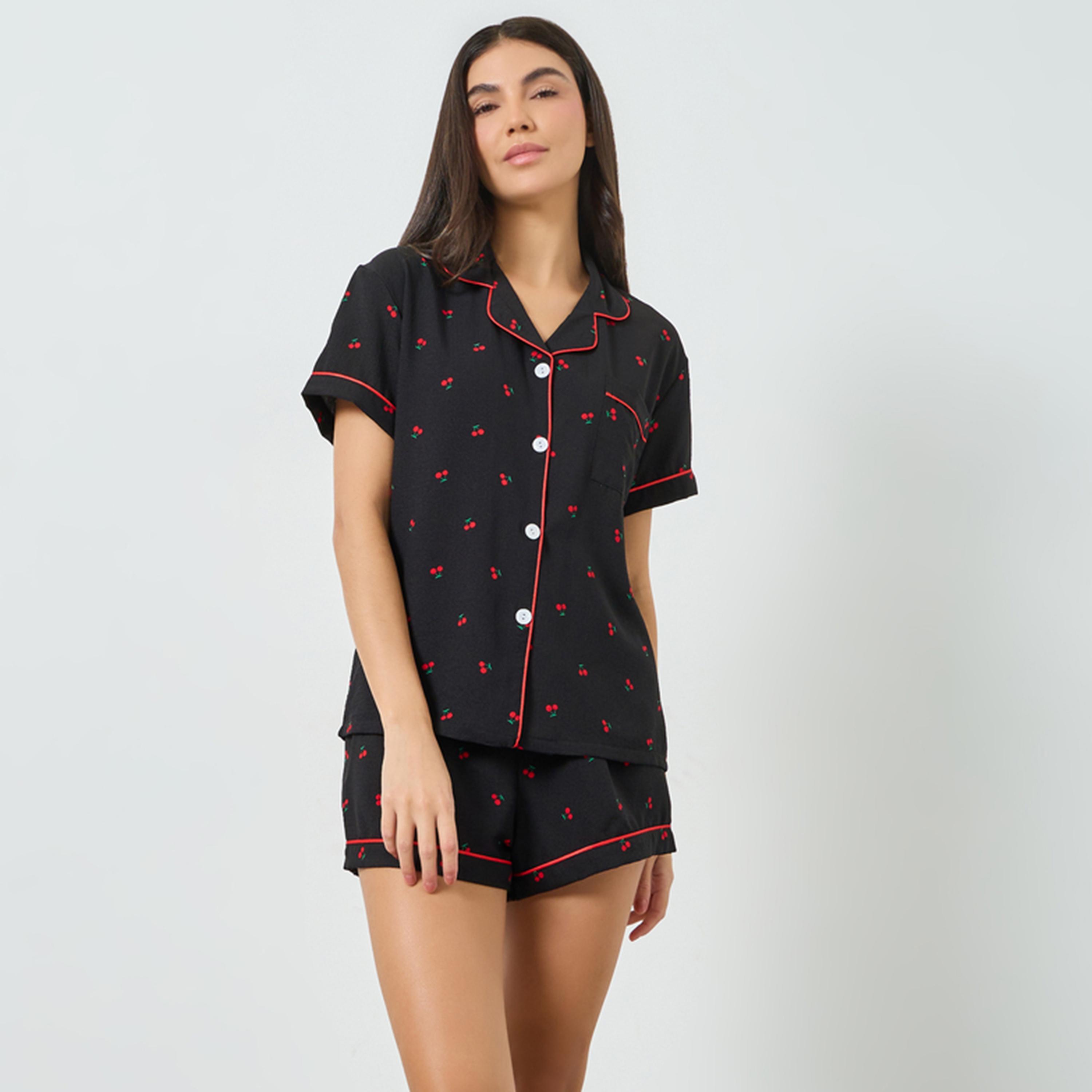 مجموعة من شورت وبلوزة بطبعة كرز-women-clothing-nightwear-pyjamas-shortsets-image-6