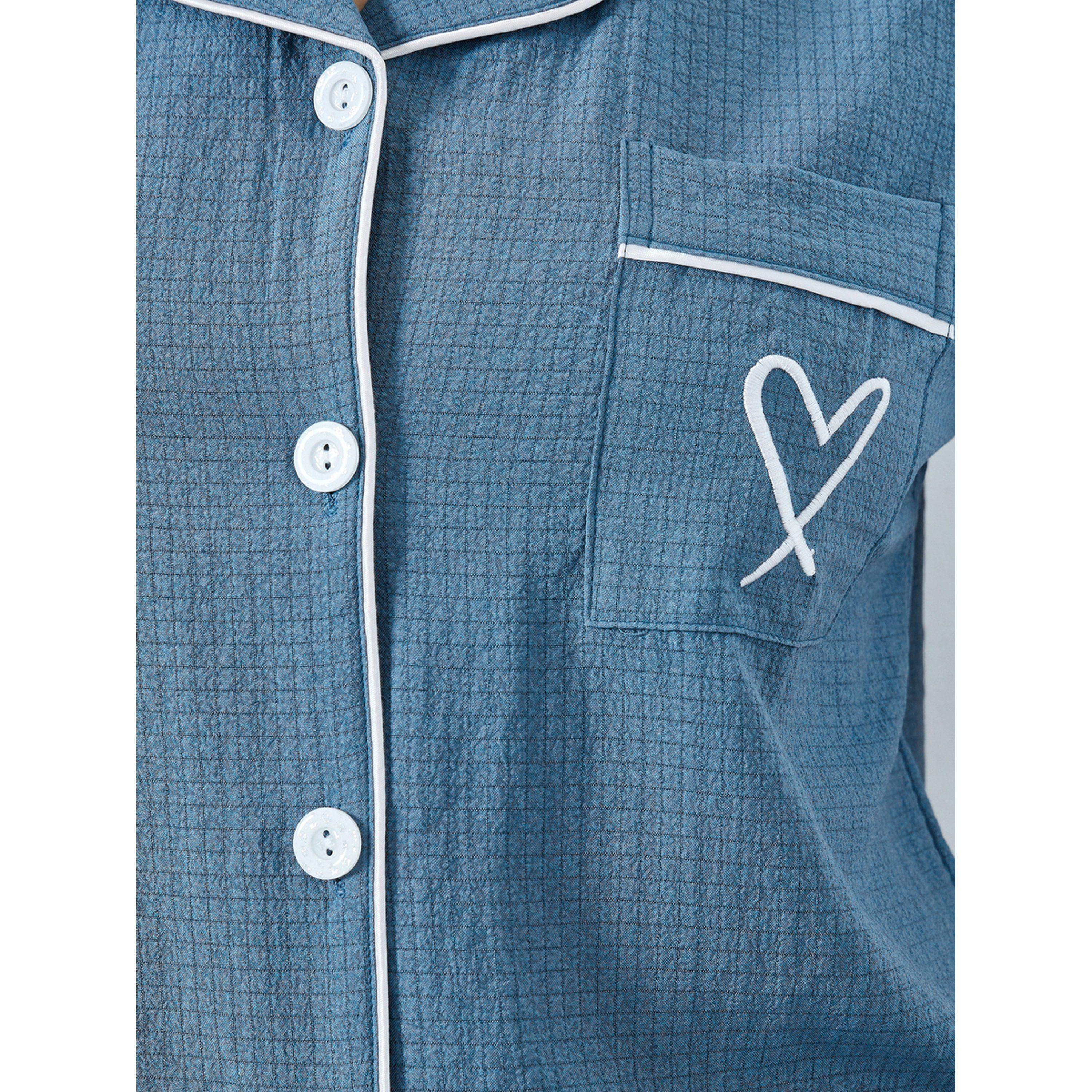 مجموعة من شورت وبلوزة بتفاصيل أنابيب متباينة-women-clothing-nightwear-pyjamas-shortsets-image-1