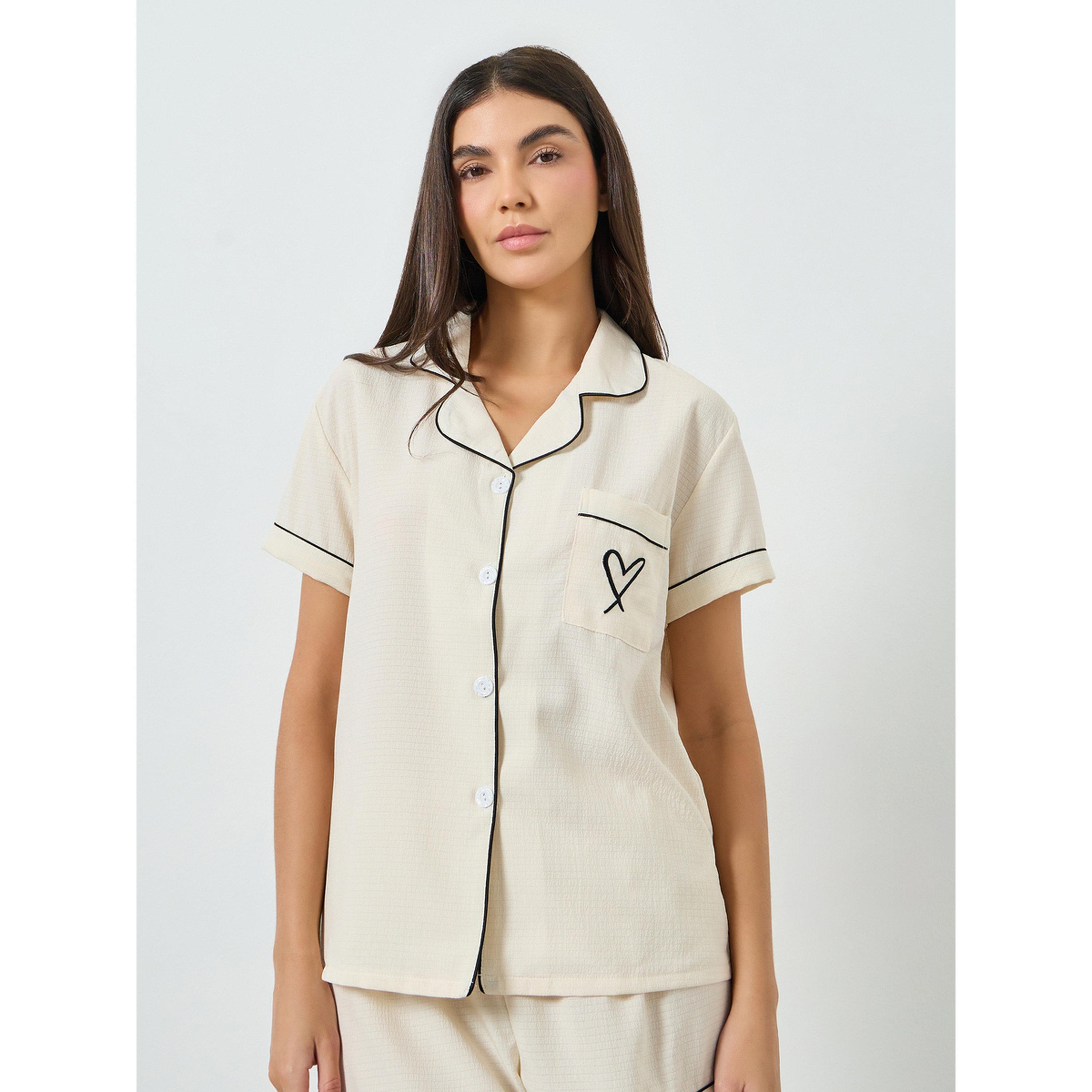 مجموعة من شورت وبلوزة بحواف متباينة-women-clothing-nightwear-pyjamas-shortsets-image-2
