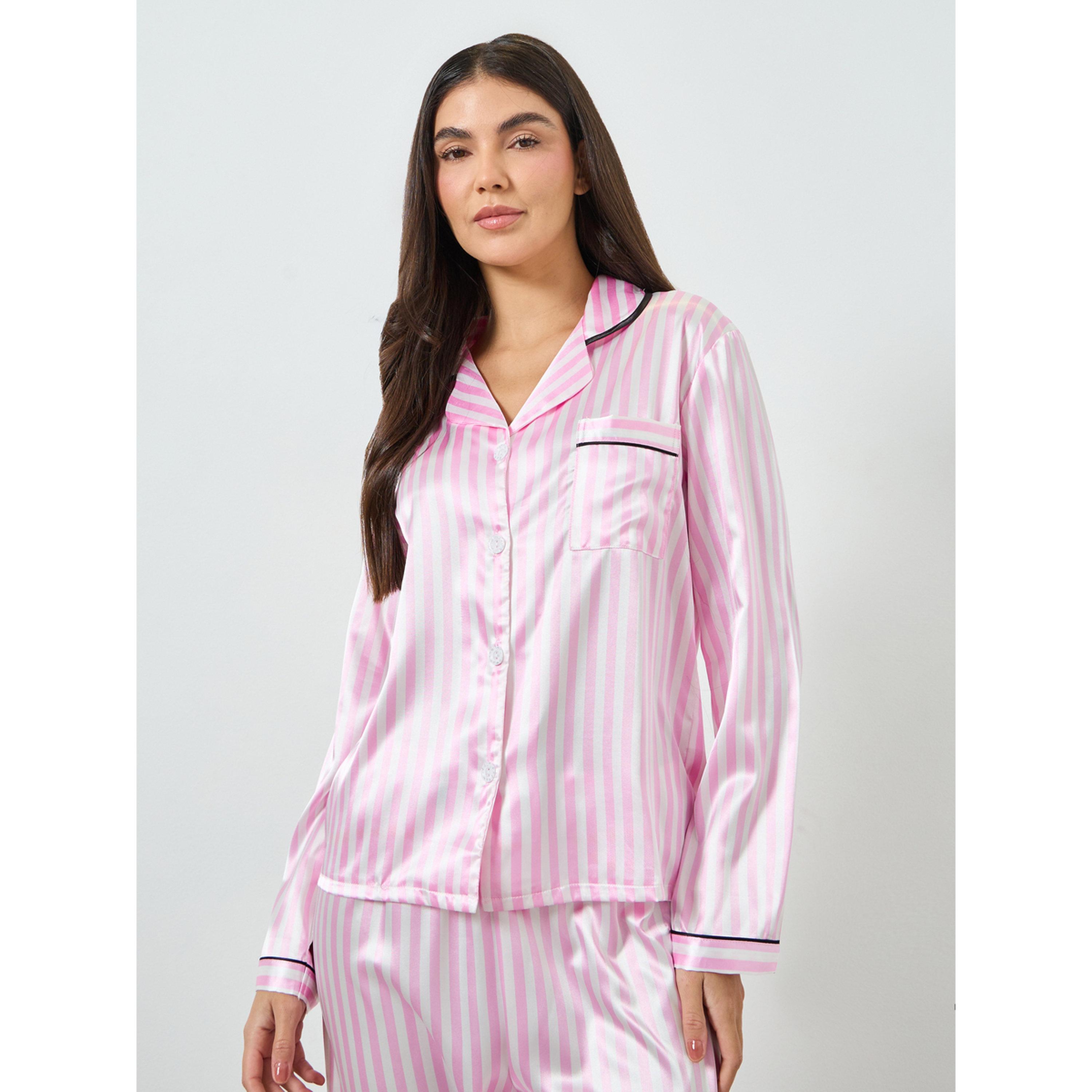 Take Two Pink Striped Satin Shirt and Pyjama Set-women-clothing-nightwear-pyjamas-longsets-image-3