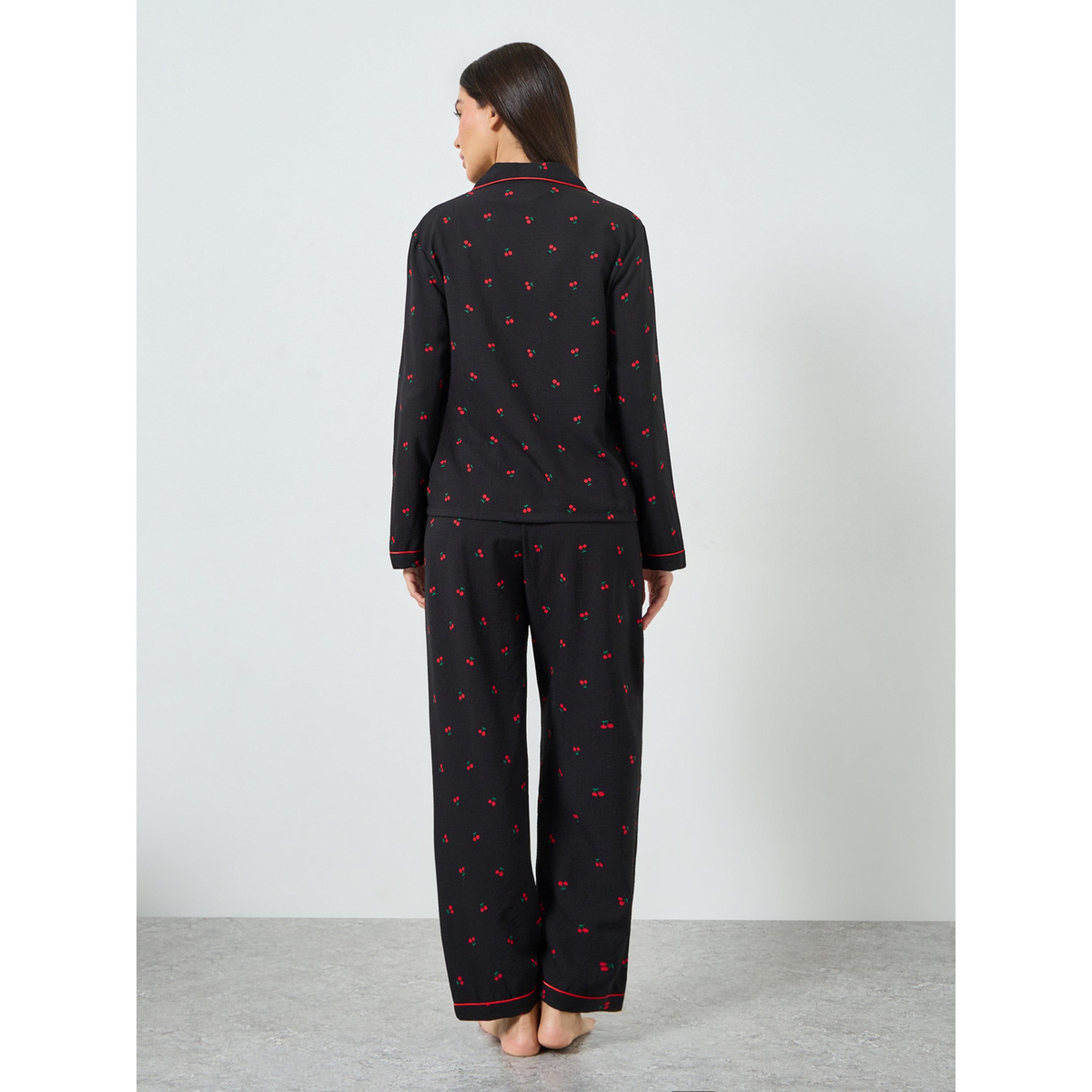 طقم بيجاما من بنطال وبلوزة بطبعة كرز-women-clothing-nightwear-pyjamas-longsets-image-4