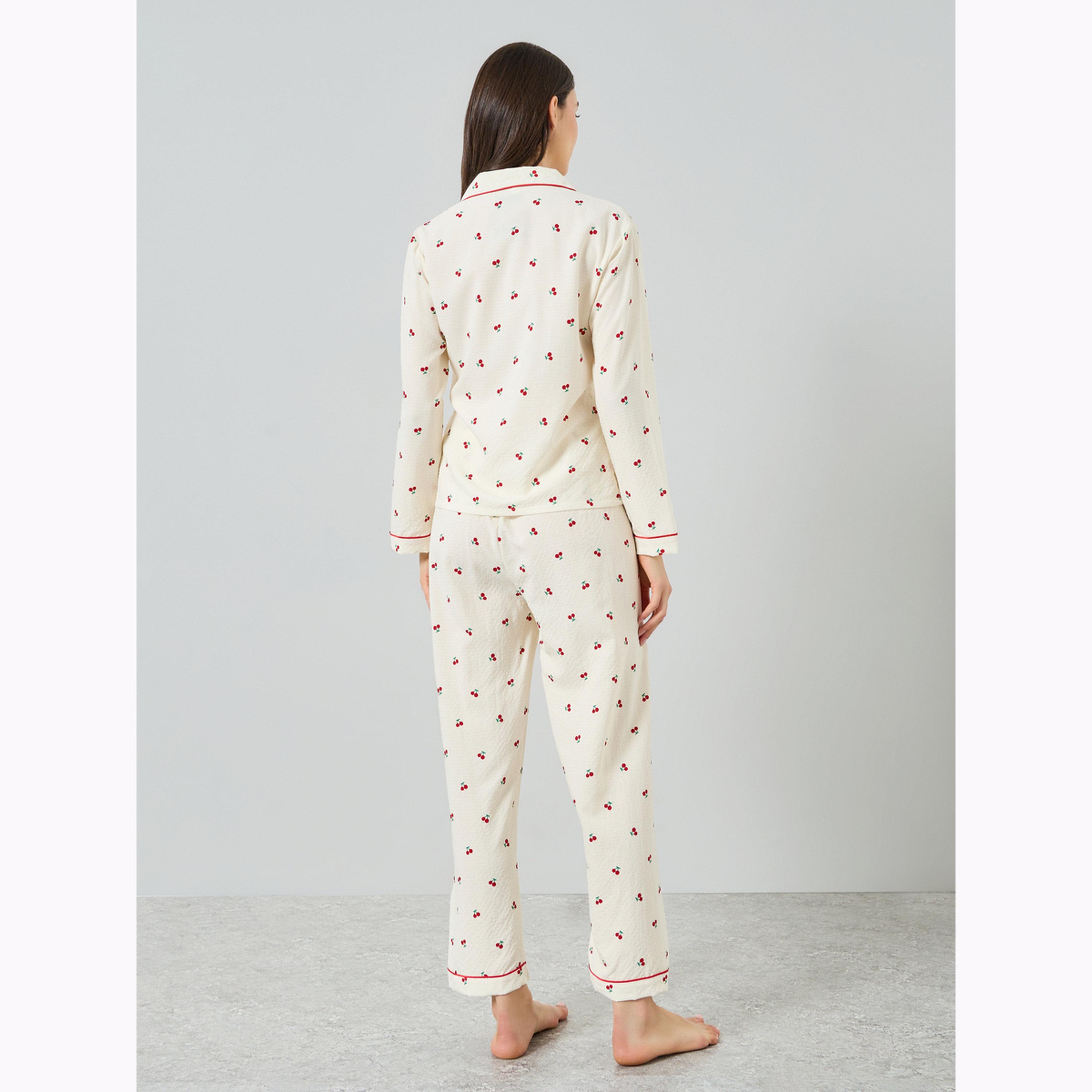 طقم بيجاما من بنطال وبلوزة بأكمام طويلة وطبعة كرز-women-clothing-nightwear-pyjamas-longsets-image-3