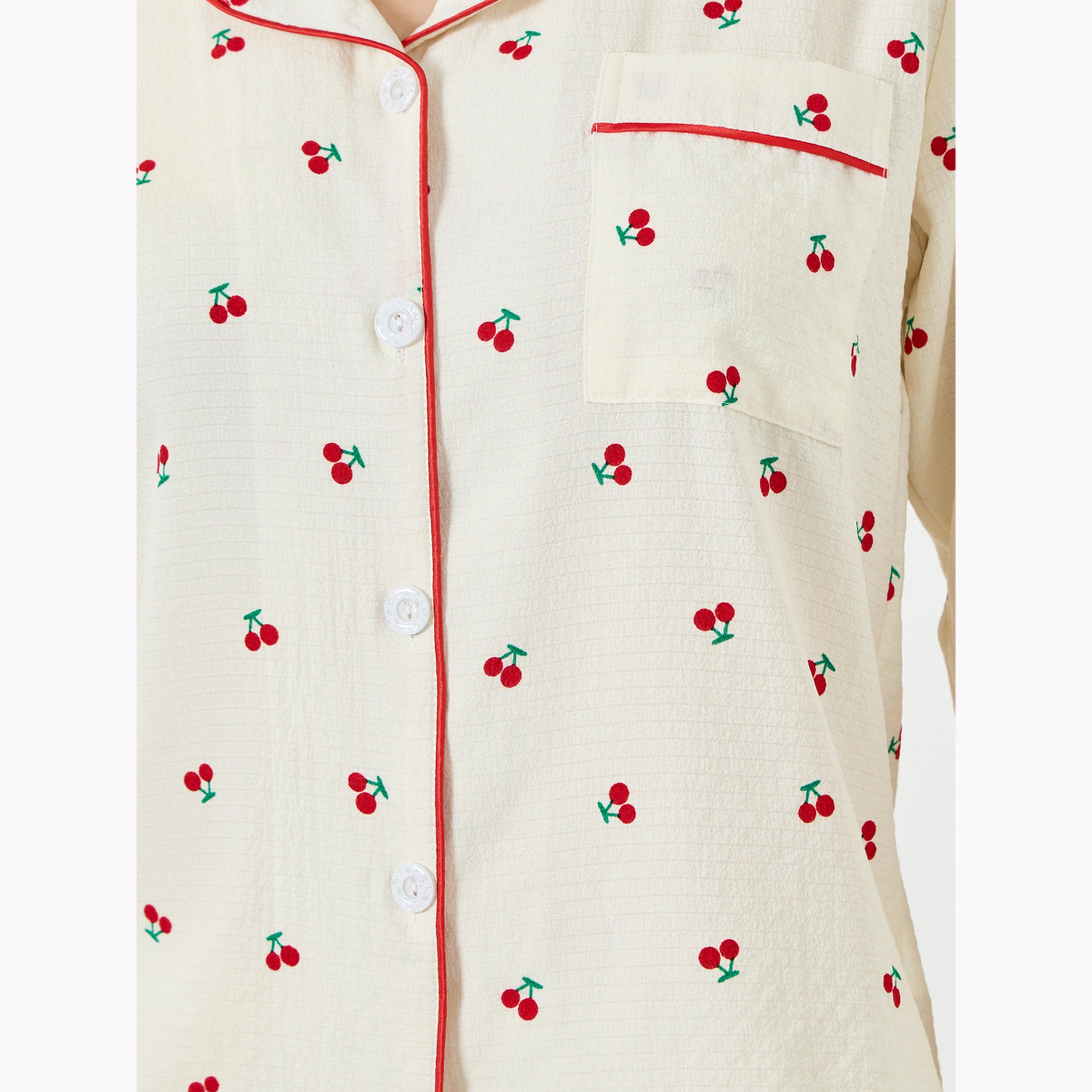 طقم بيجاما من بنطال وبلوزة بأكمام طويلة وطبعة كرز-women-clothing-nightwear-pyjamas-longsets-image-5