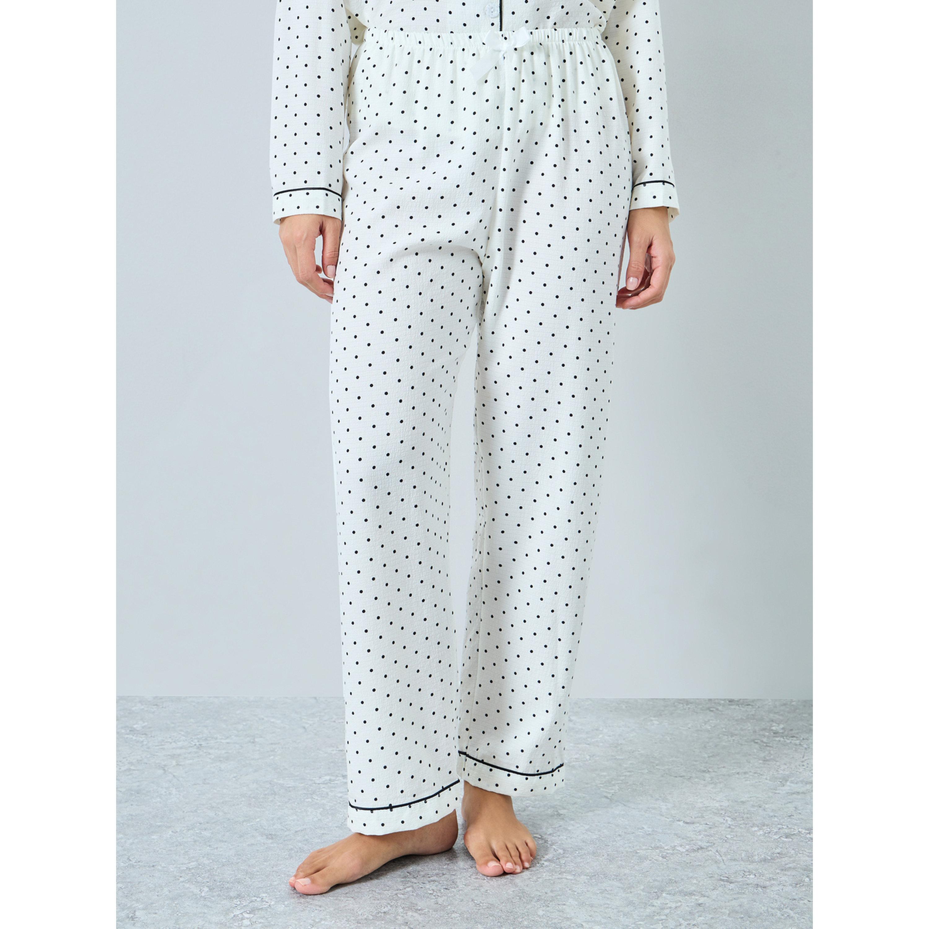 Take Two White Polka Dot Print Piped Shirt and Pyjama Set-women-clothing-nightwear-pyjamas-longsets-image-5