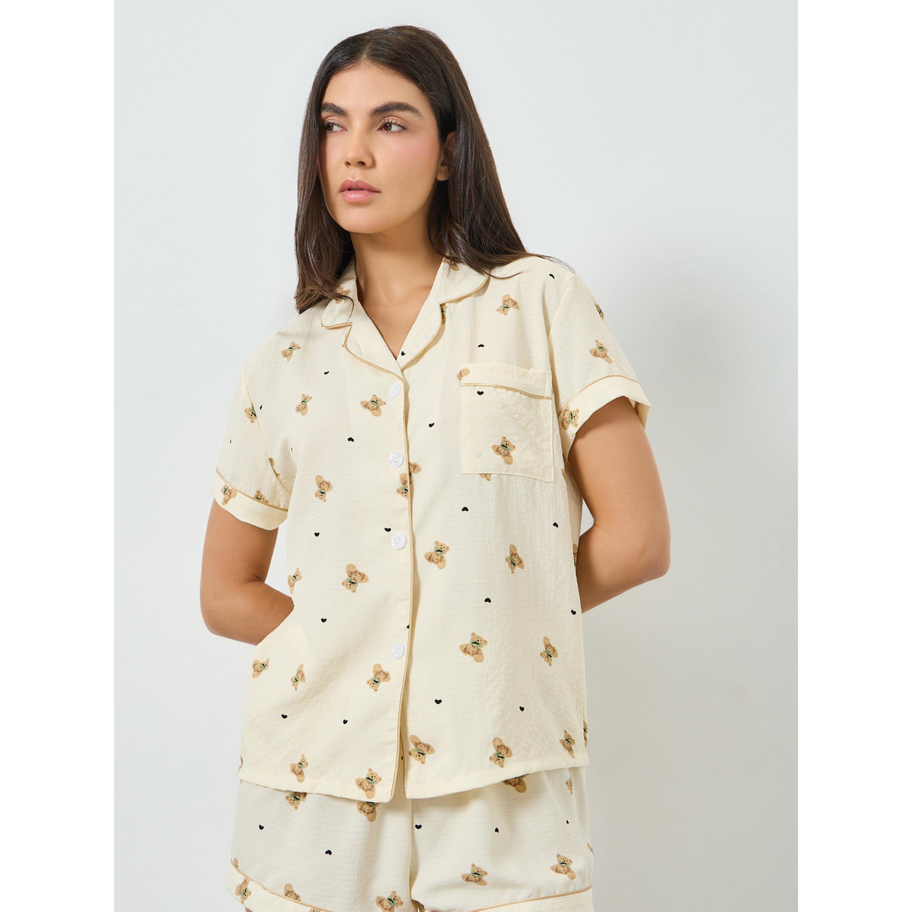 مجموعة من شورت وبلوزة بطبعة دبدوب-women-clothing-nightwear-pyjamas-shortsets-image-4