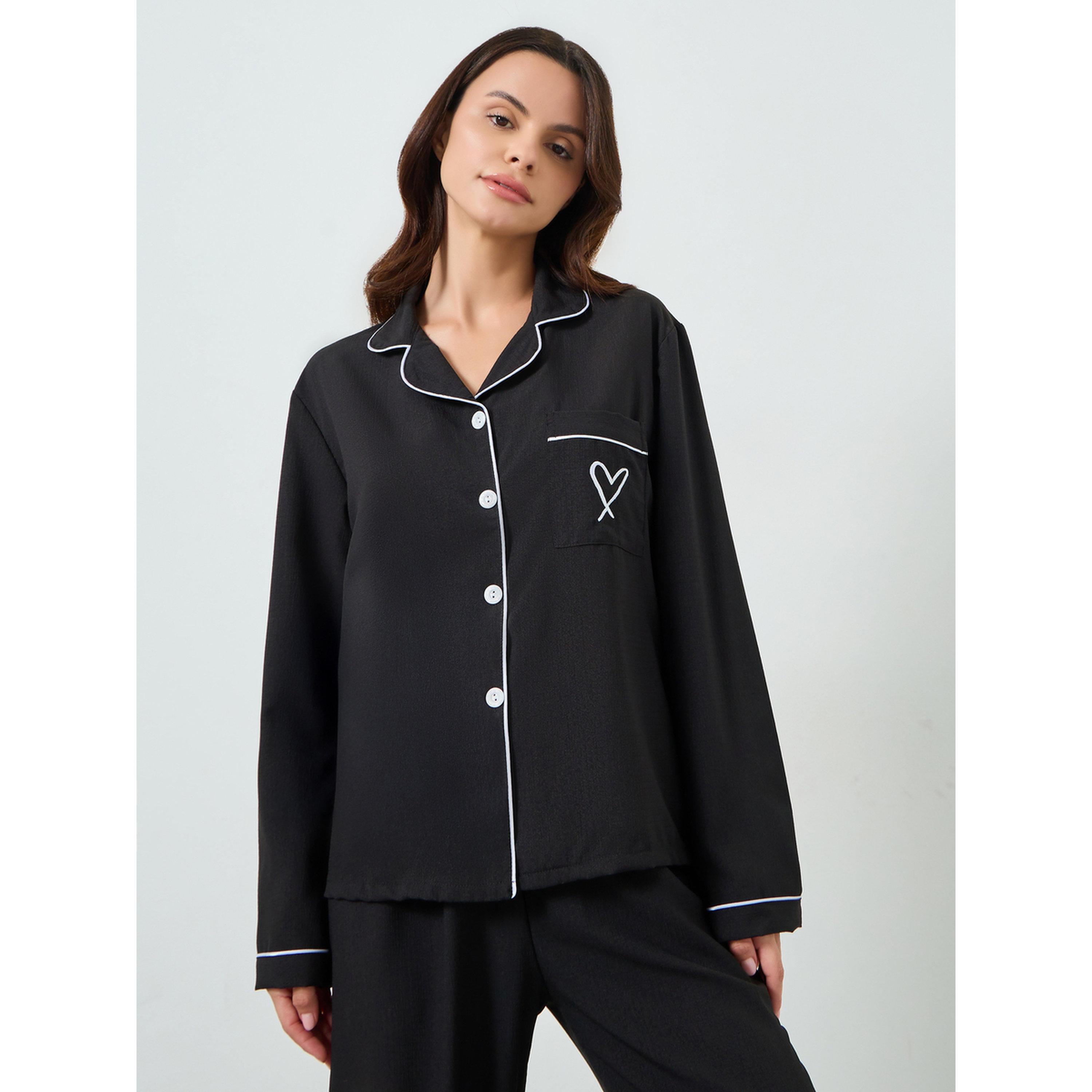 مجموعة من بيجامة وبلوزة سادة بأكمام طويلة-women-clothing-nightwear-pyjamas-longsets-image-3