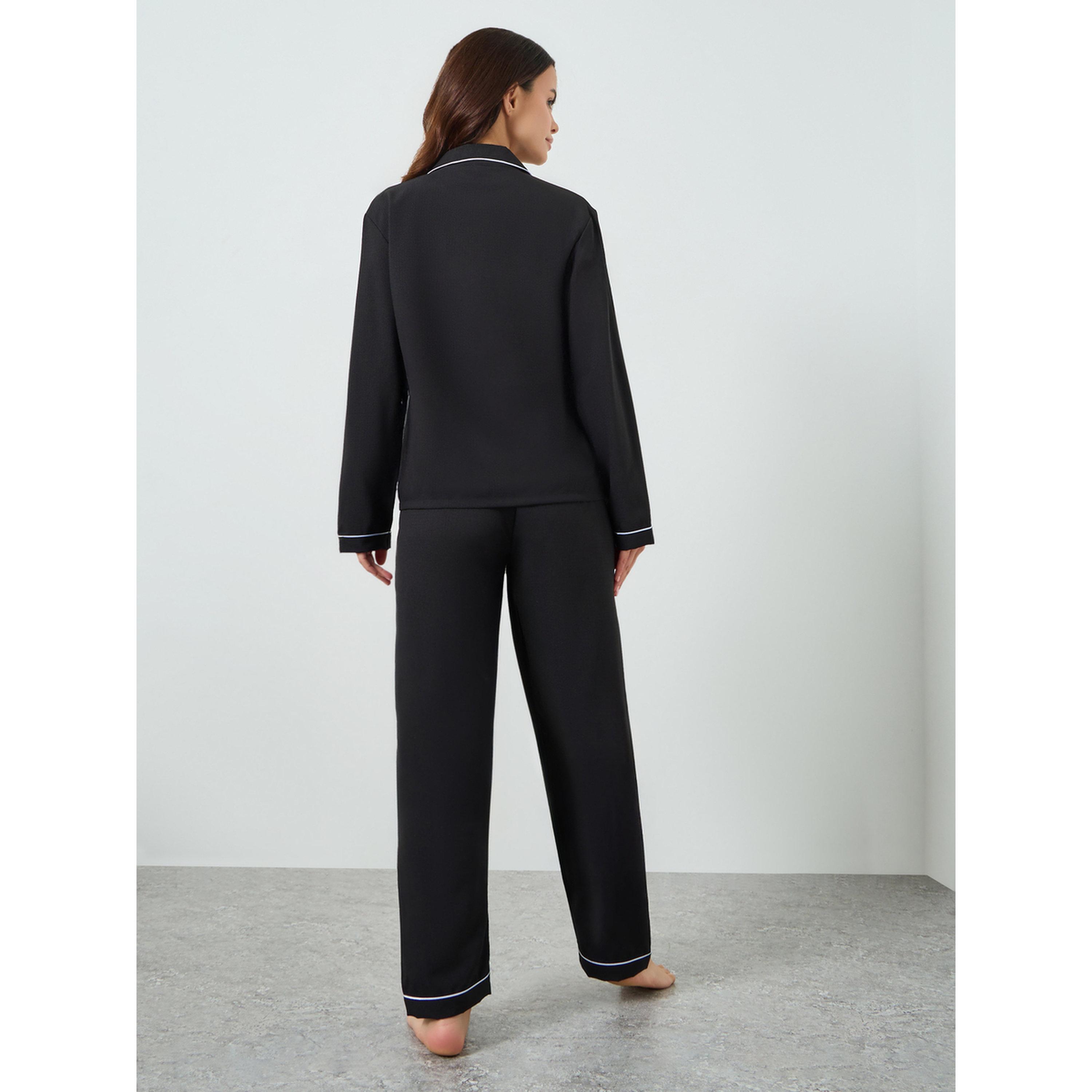 مجموعة من بيجامة وبلوزة سادة بأكمام طويلة-women-clothing-nightwear-pyjamas-longsets-image-4