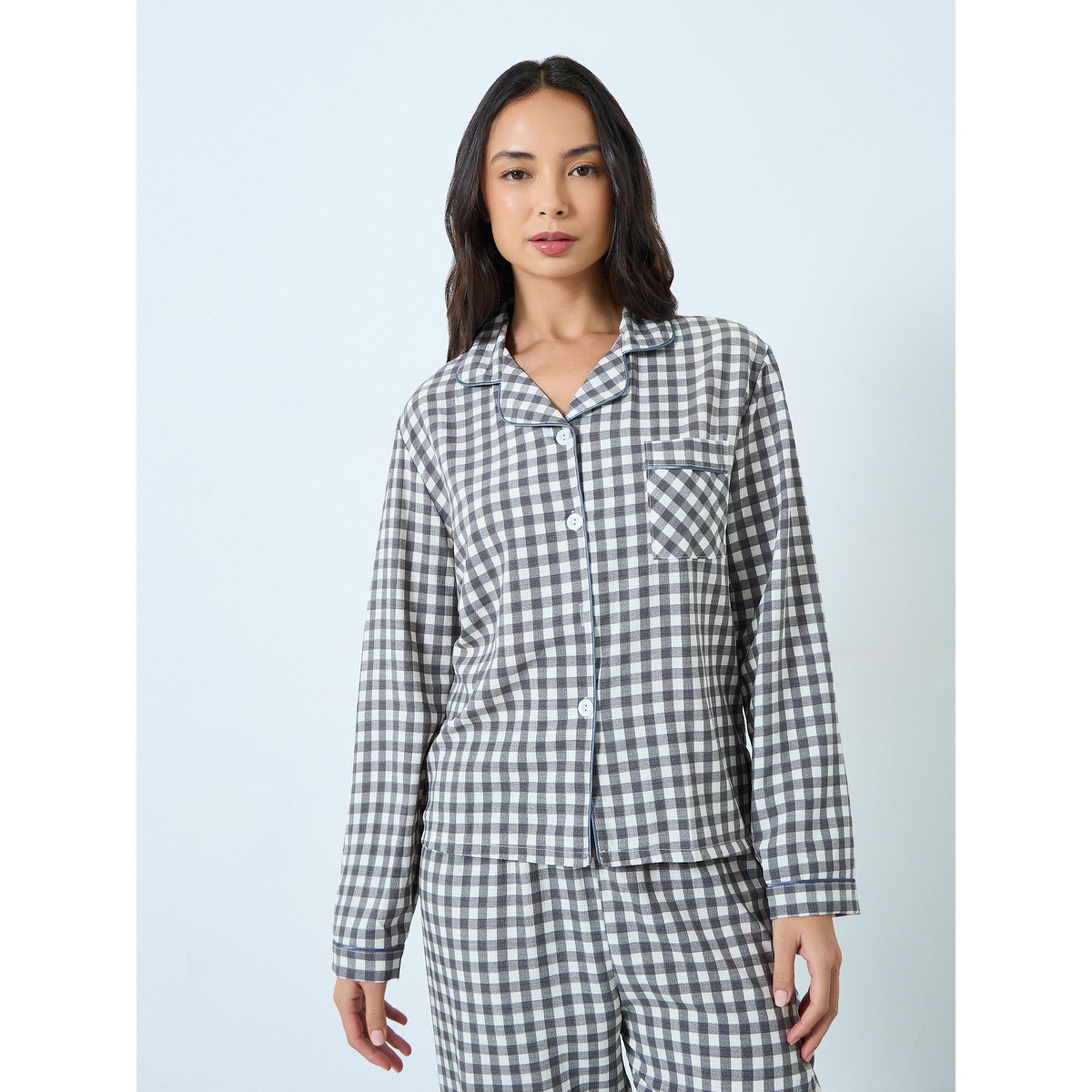 Take Two Black Gingham Check Shirt and Pyjama Set-women-clothing-nightwear-pyjamas-longsets-image-2
