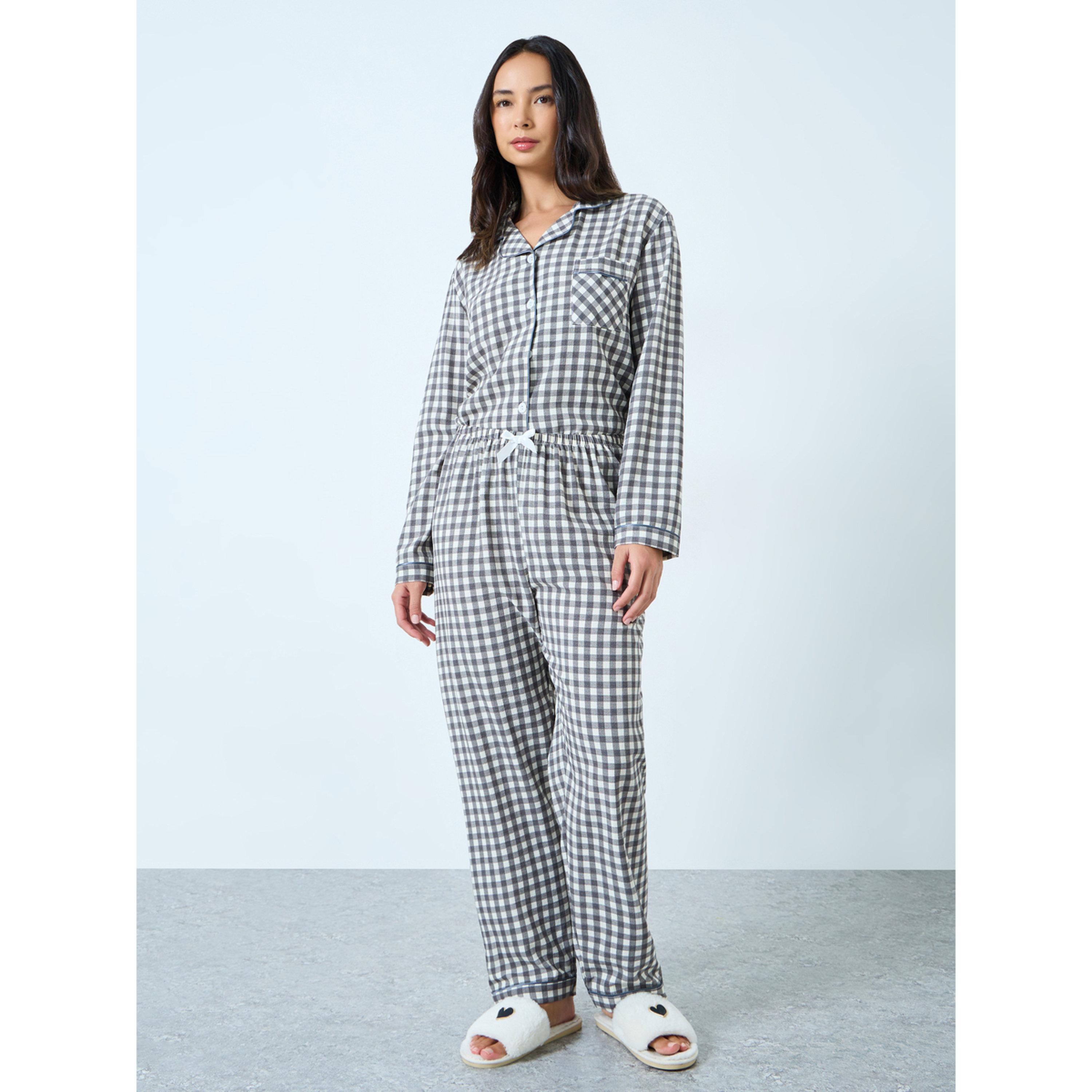 طقم بيجاما من بنطال وبلوزة كاروهات صغيرة-women-clothing-nightwear-pyjamas-longsets-image-3