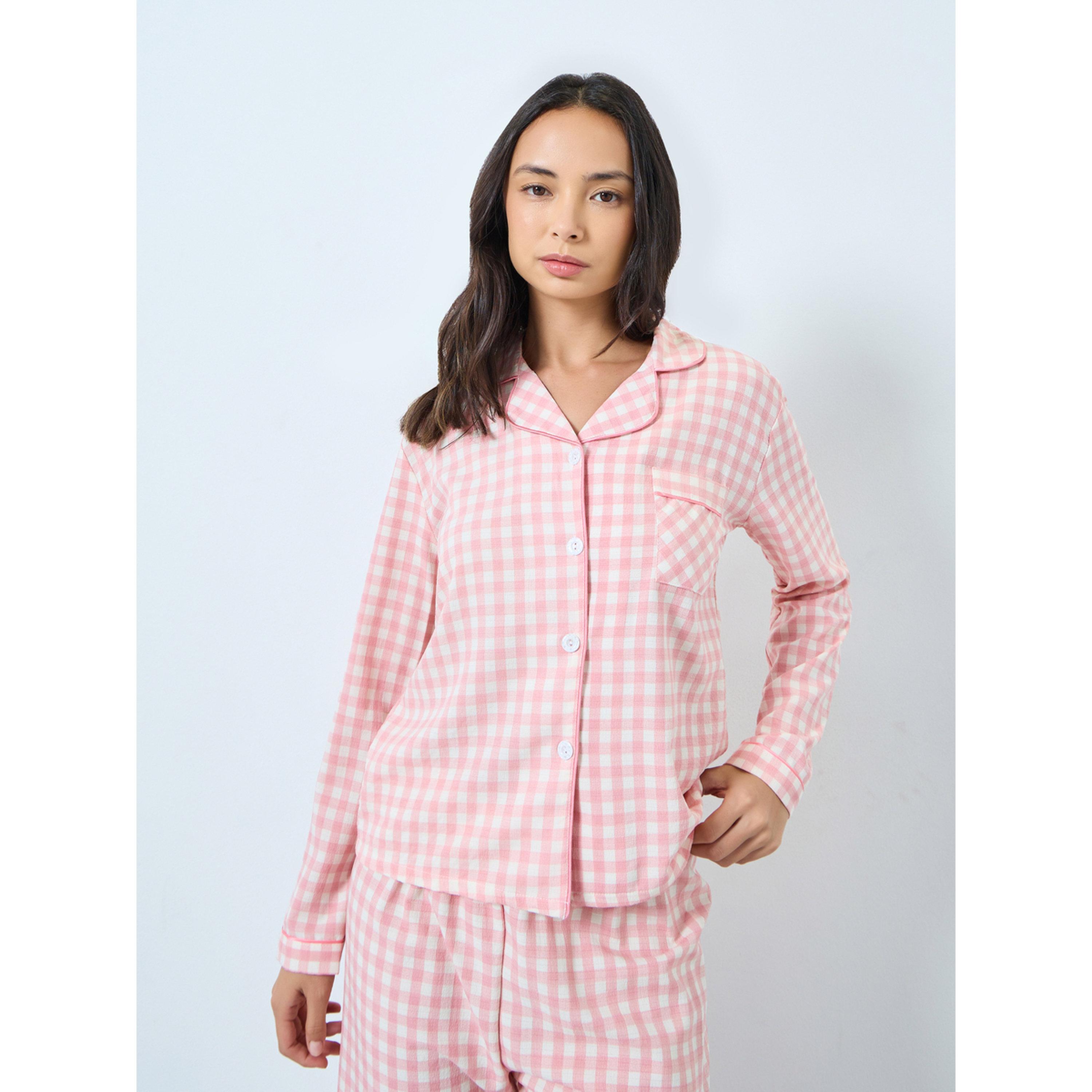 طقم بيجاما من بنطال وبلوزة كاروهات صغيرة-women-clothing-nightwear-pyjamas-longsets-image-2