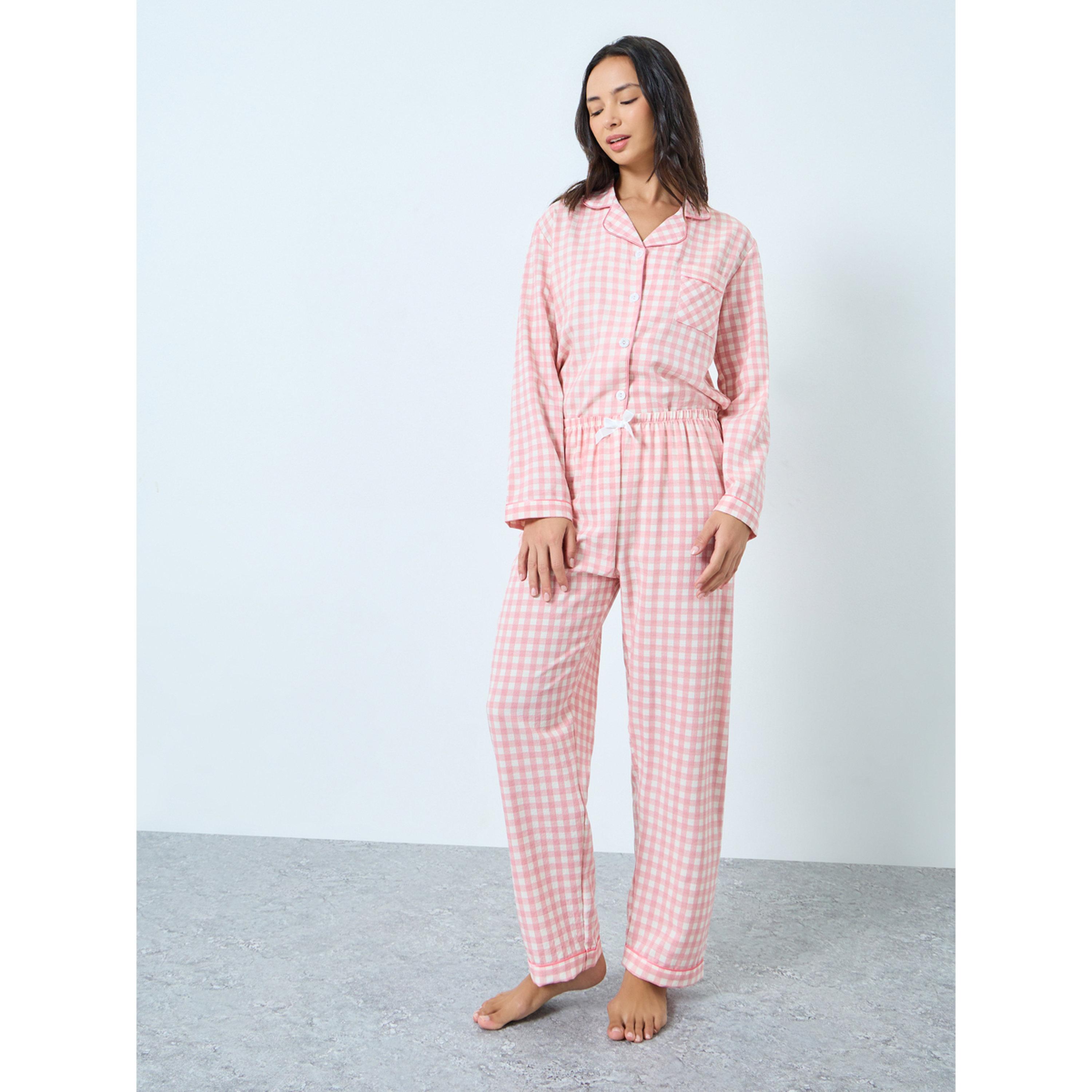 Take Two Pink Gingham Check Shirt and Pyjama Set-women-clothing-nightwear-pyjamas-longsets-image-3