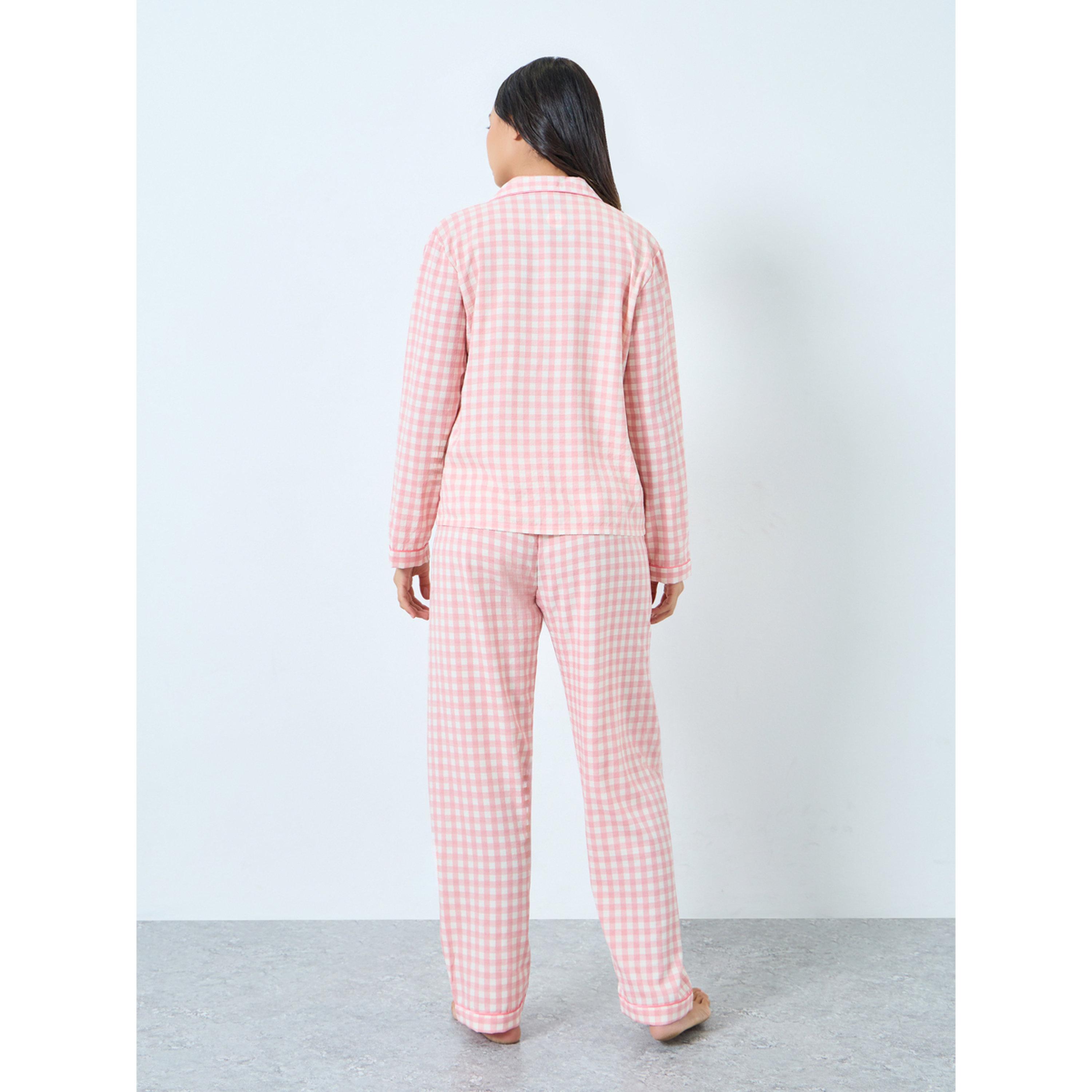 Take Two Pink Gingham Check Shirt and Pyjama Set-women-clothing-nightwear-pyjamas-longsets-image-4