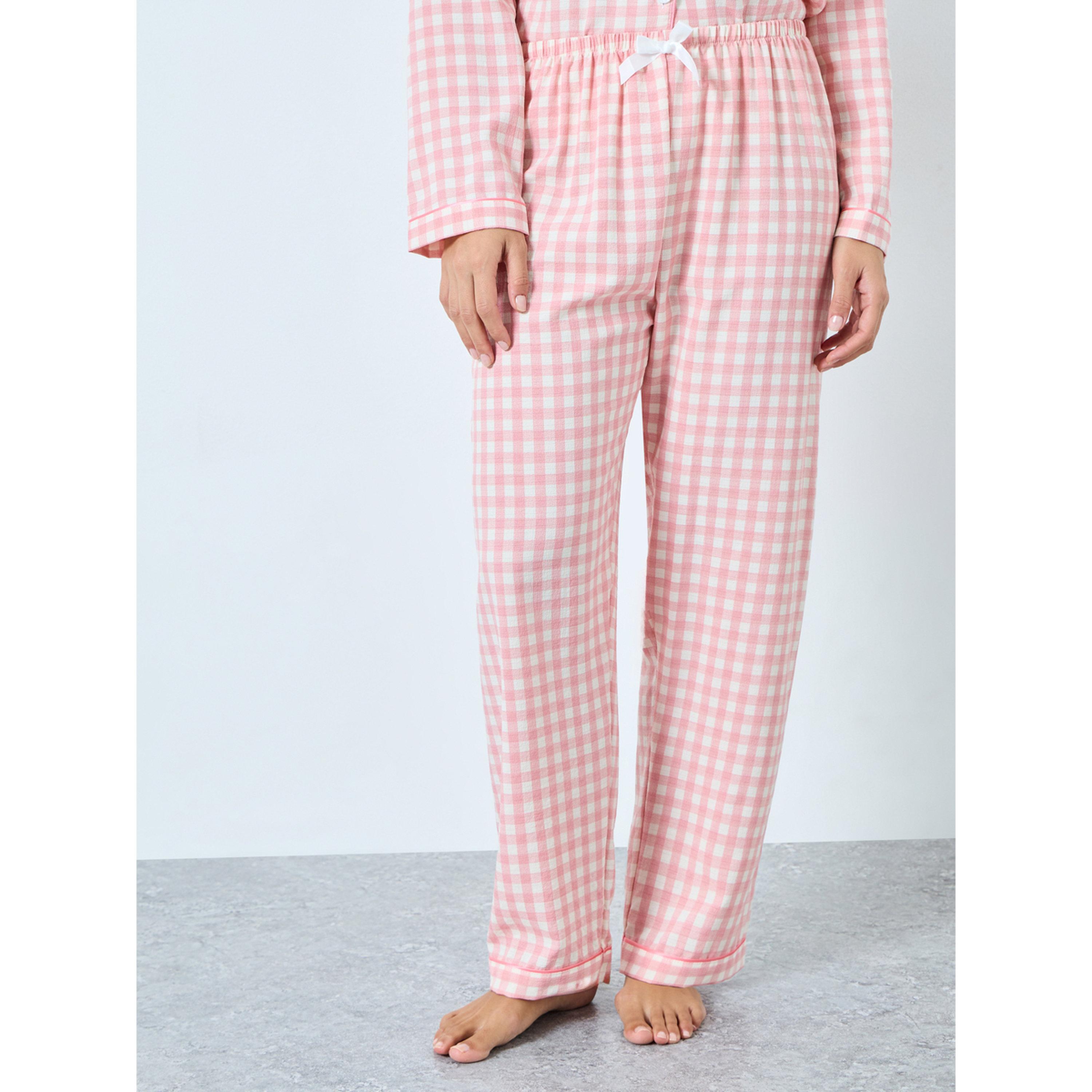 طقم بيجاما من بنطال وبلوزة كاروهات صغيرة-women-clothing-nightwear-pyjamas-longsets-image-5