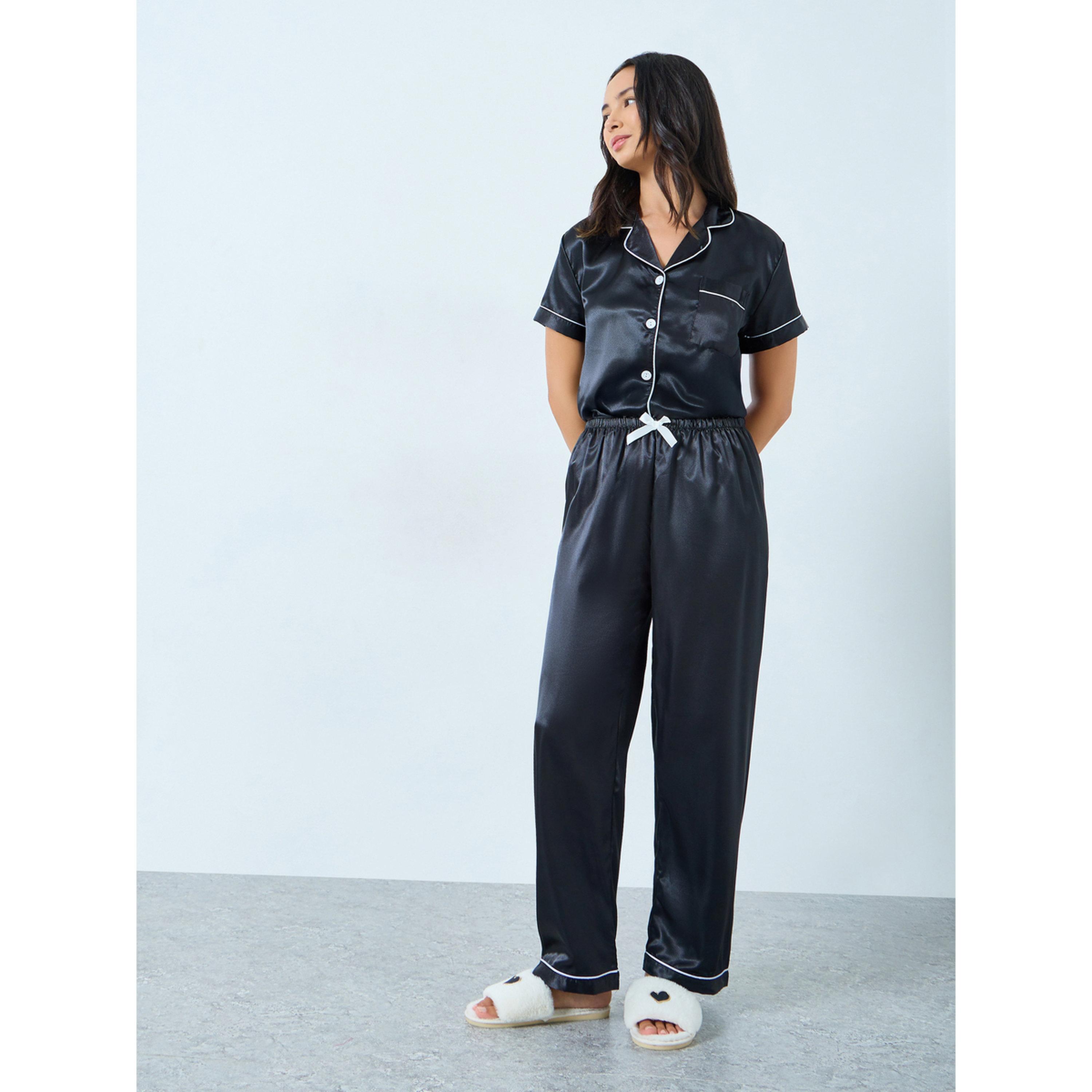 Take Two Pack of 3 - Contrast Piping Detail Shirt, Pyjama and Shorts Set-women-clothing-nightwear-pyjamas-longsets-image-2