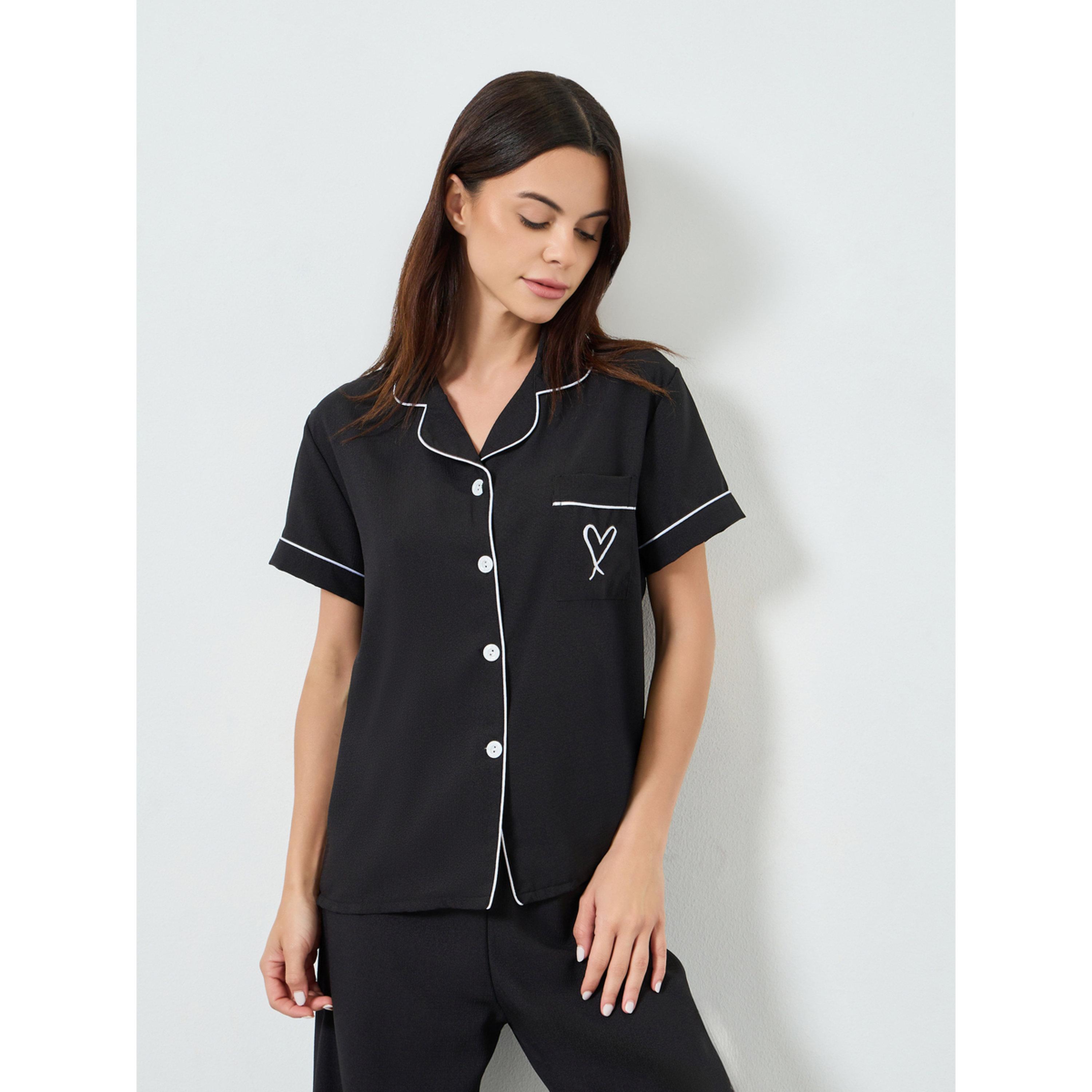 طقم بيجاما من قميص بتفاصيل جيب بشكل قلب-women-clothing-nightwear-pyjamas-longsets-image-2