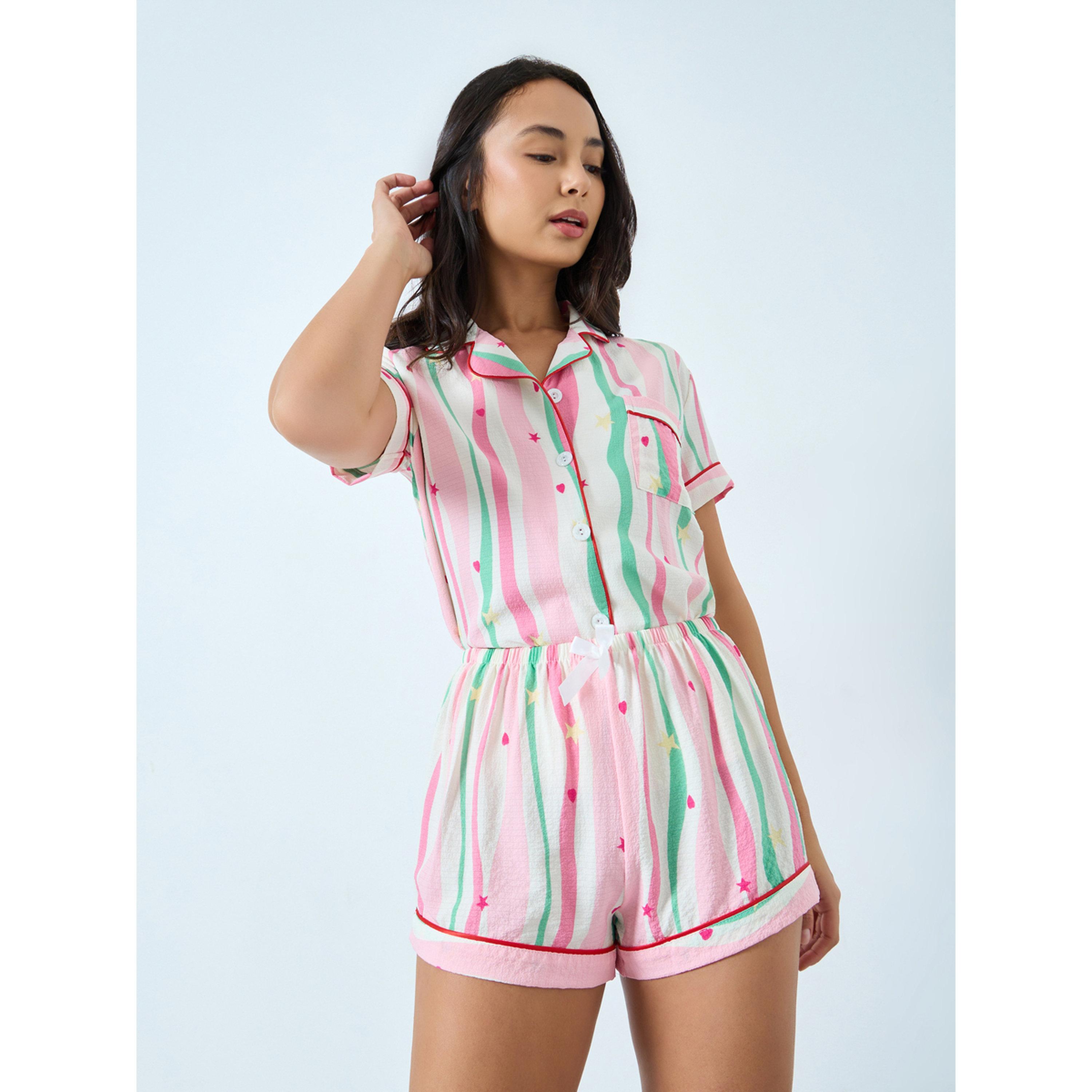 مجموعة من شورت وبلوزة بنمط مخطط-women-clothing-nightwear-pyjamas-shortsets-image-6