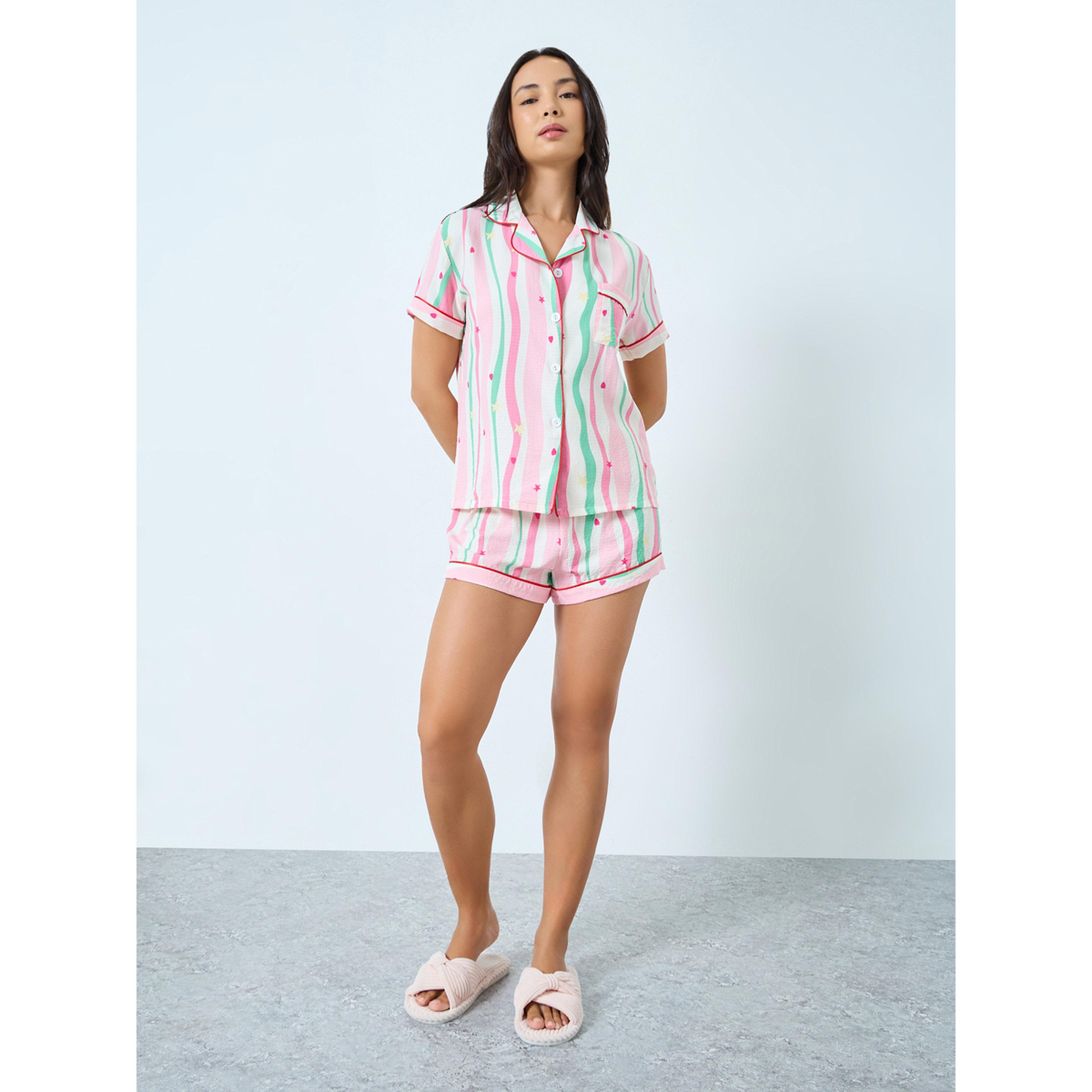 Take Two Pink Striped Shirt and Shorts Set-women-clothing-nightwear-pyjamas-shortsets-image-2