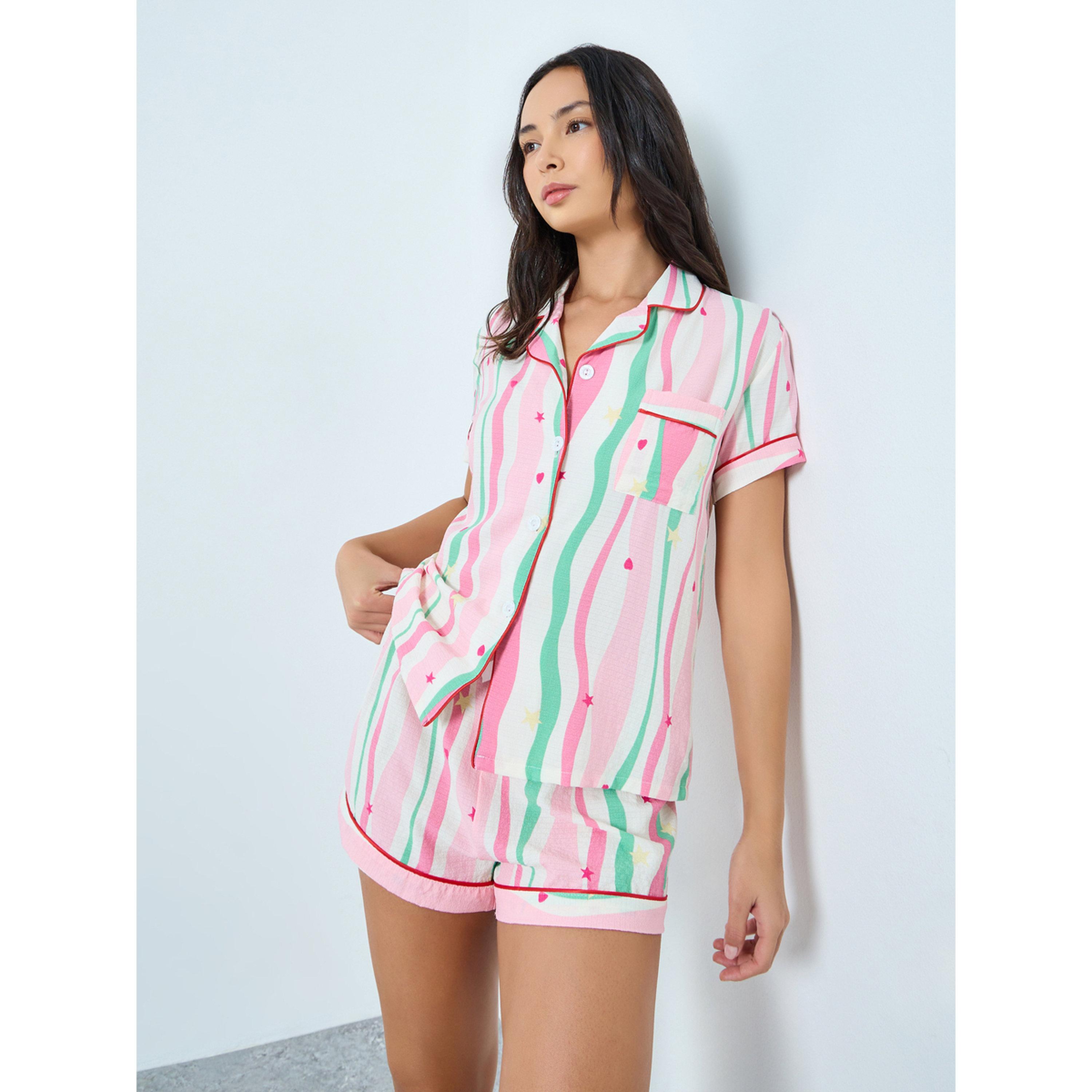 Take Two Pink Striped Shirt and Shorts Set-women-clothing-nightwear-pyjamas-shortsets-image-3